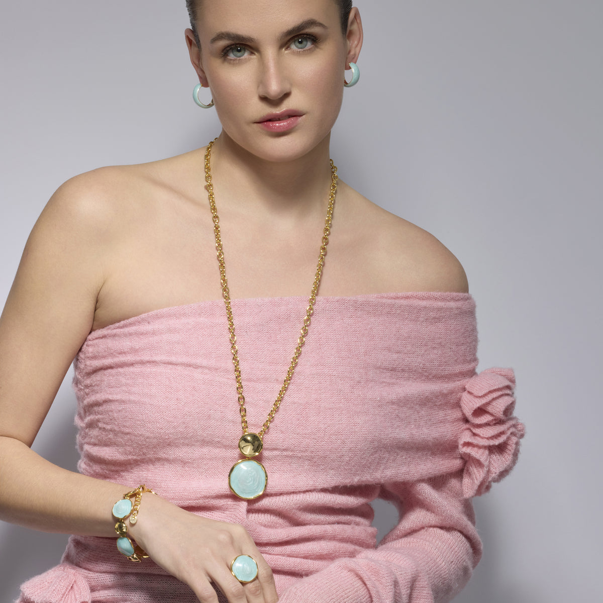 Talorzi Necklace in Blue Lacquer with 18k Yellow Gold Finish