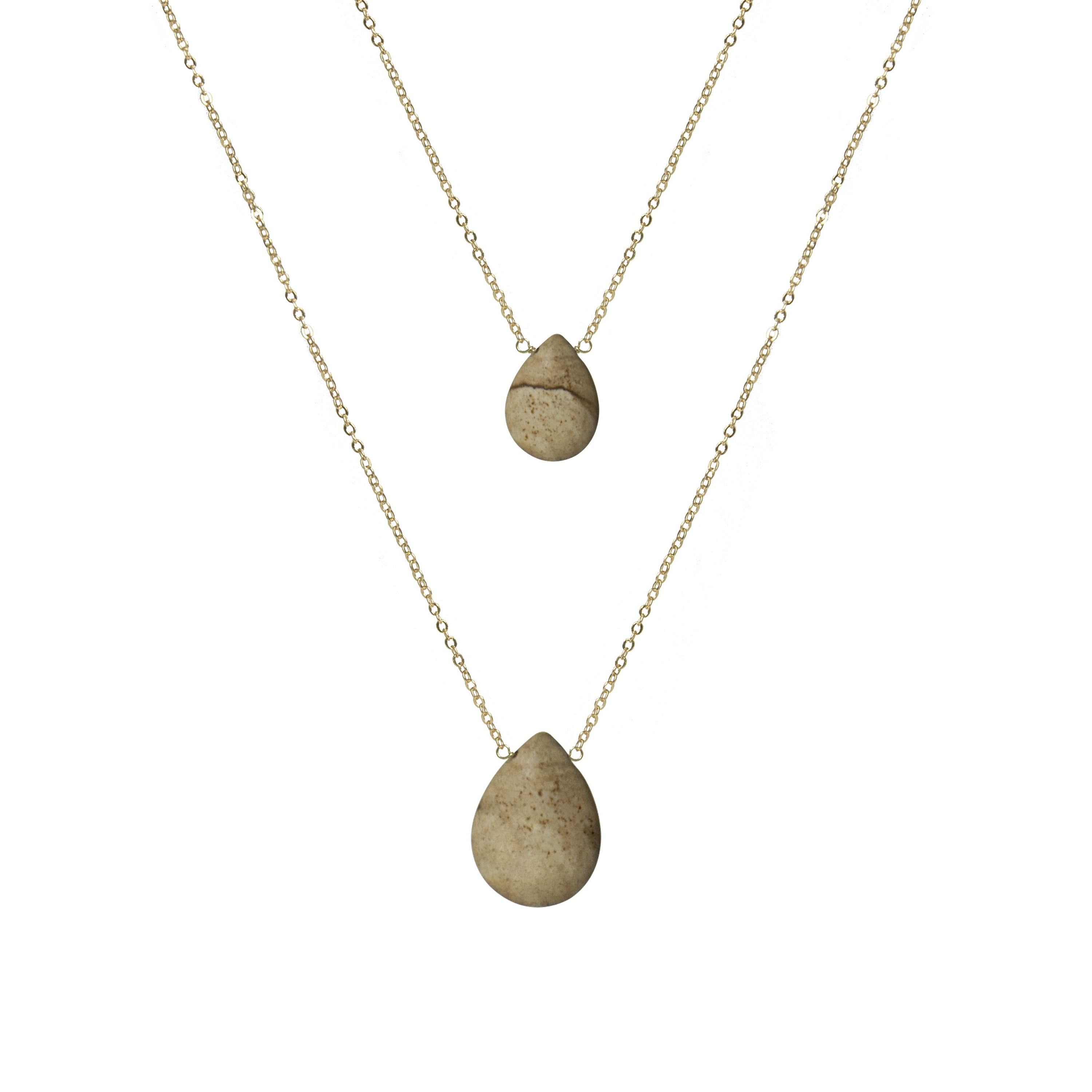 Landscape Jasper Necklace finished in 18K yellow gold - Abelia