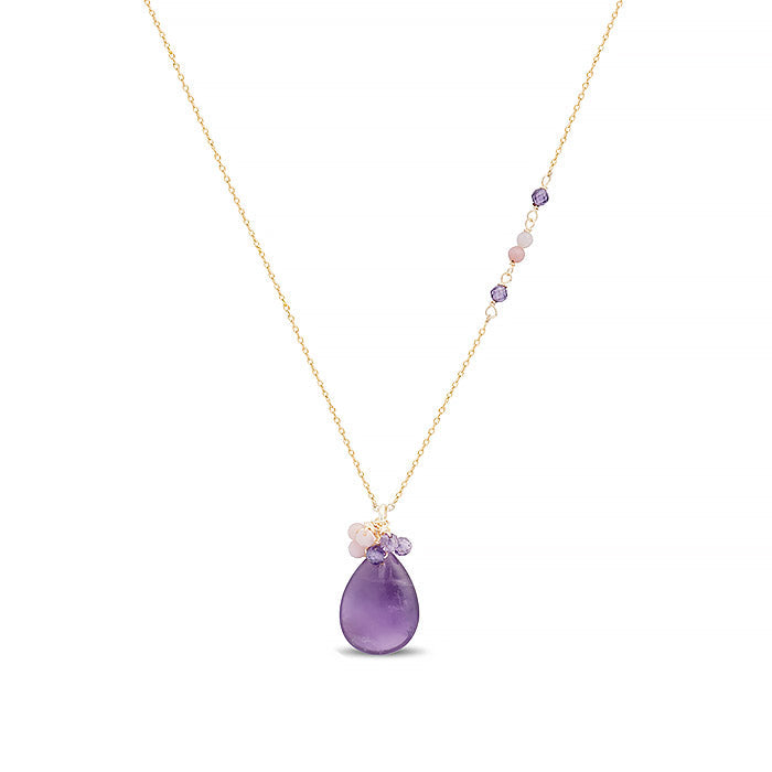 Natural Amethyst Necklace Finished in 18K Yellow Gold - Adak