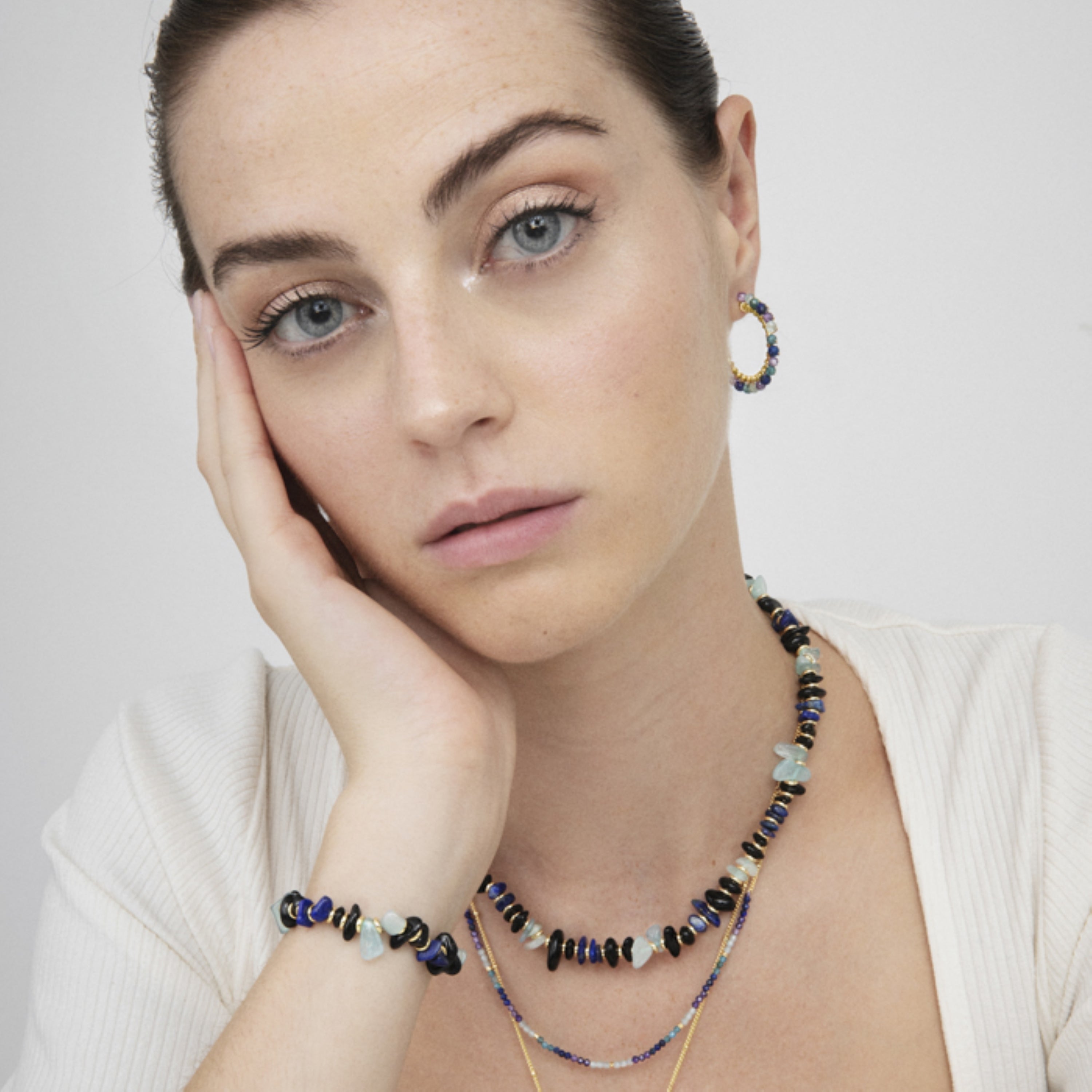 Natural Aquamarine Necklace finished in 18K yellow gold - Rixu