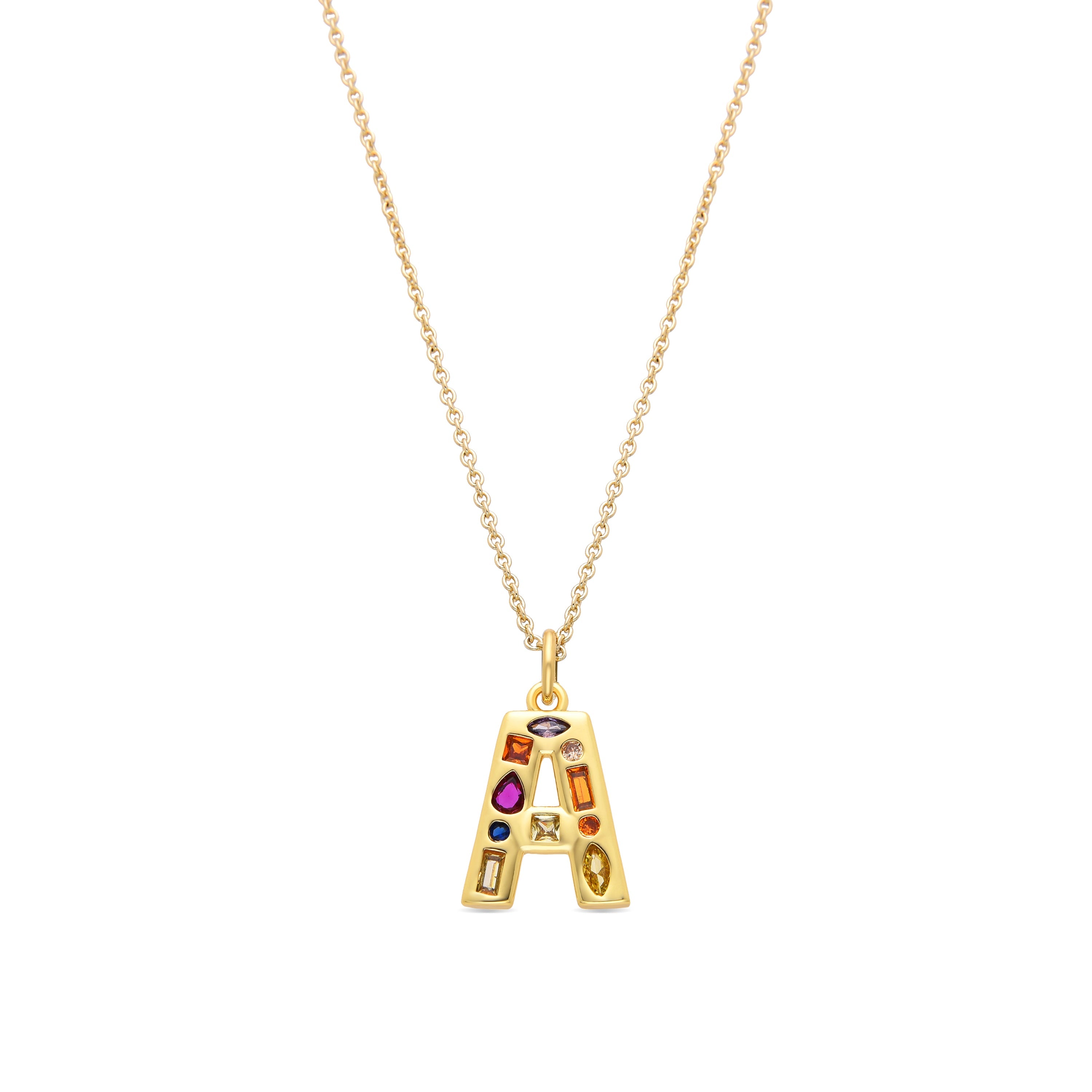 Multicolor Zirconia Necklace in 18k Gold Finish - Alphabet