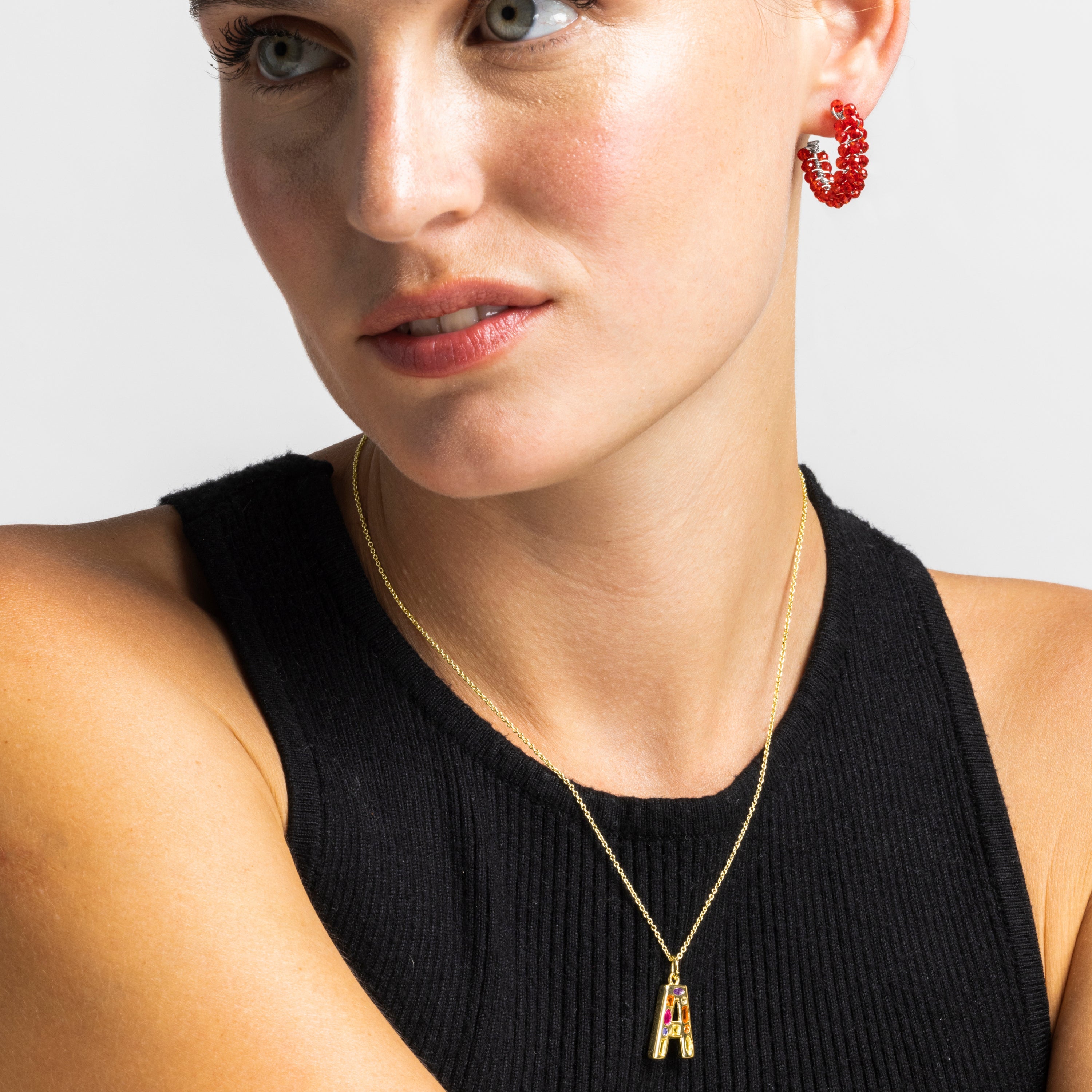 Multicolor Zirconia Necklace in 18k Gold Finish - Alphabet