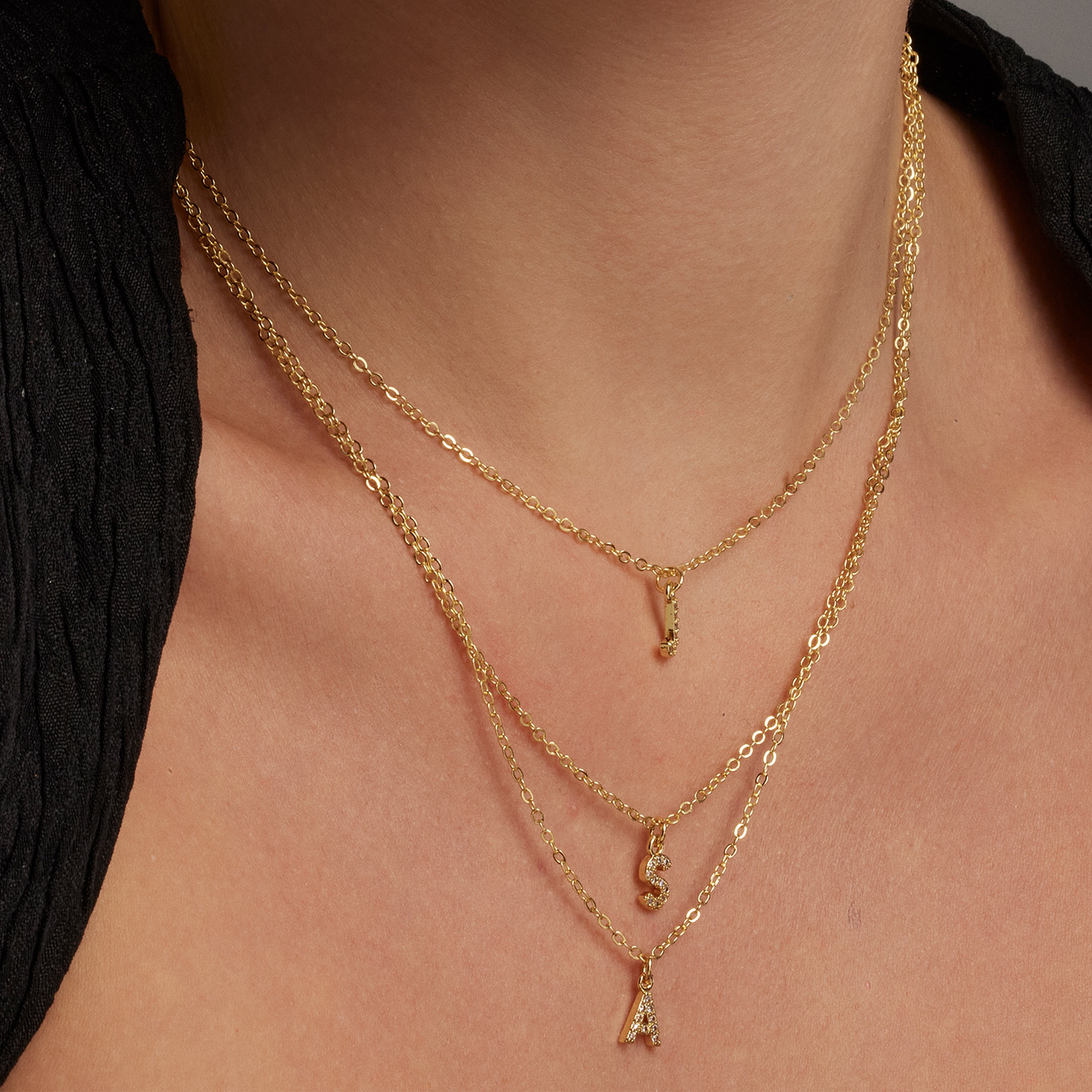 Alphabet Necklace with Brilliant Zirconia in 18k Gold Finish