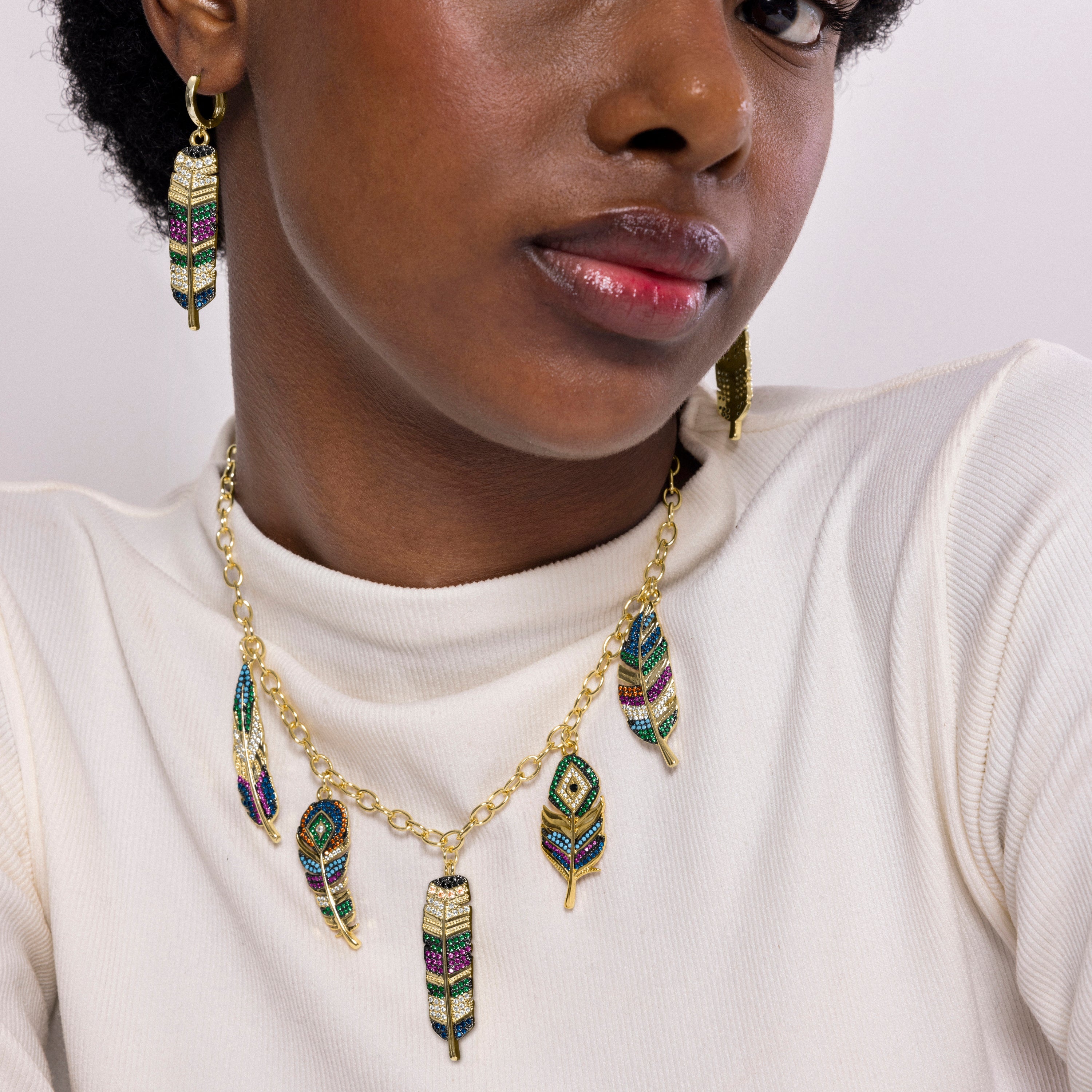Multicolor Zirconia Necklace finished in 18K yellow gold - Muisem