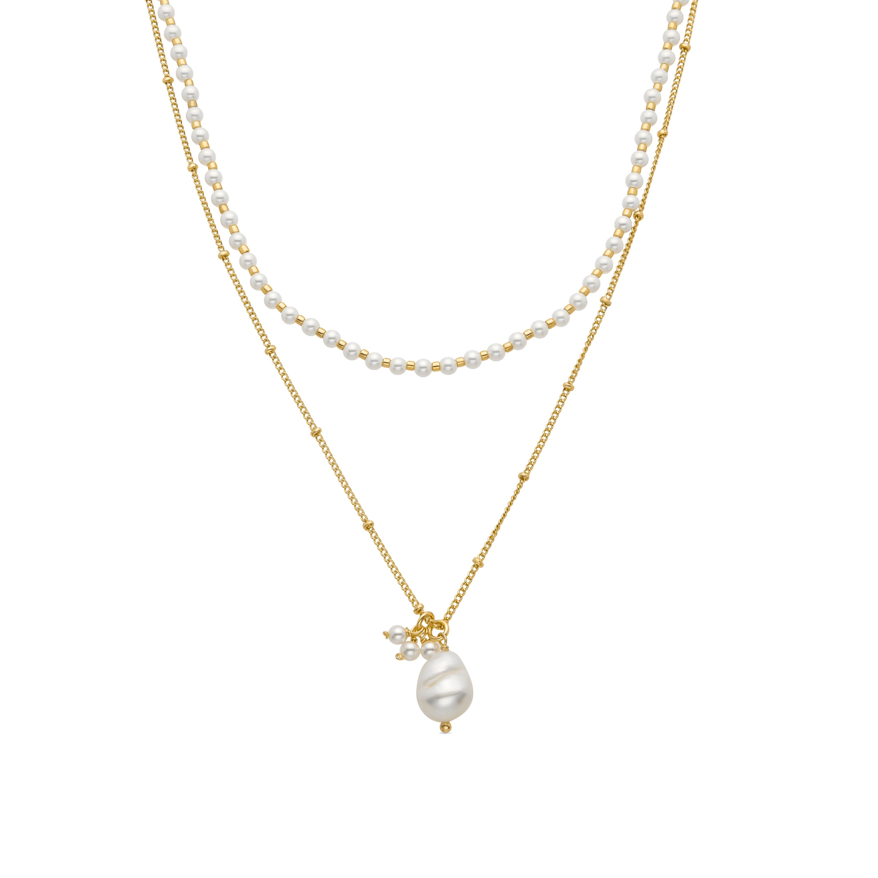 White Pearl Necklace finished in 18K yellow gold - Subri