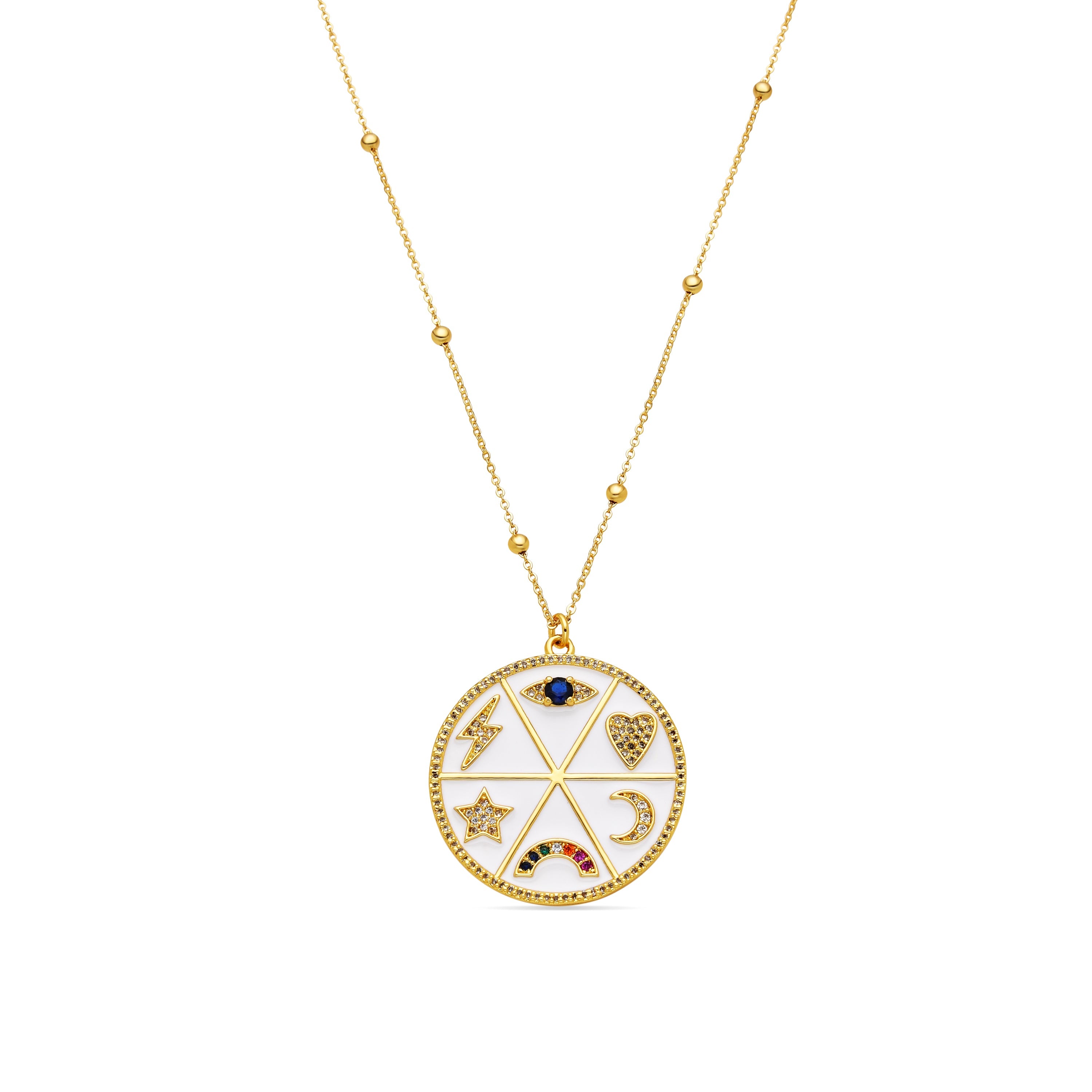 Necklace with Multicolor Zirconia, 18k Gold Finish - Thiem