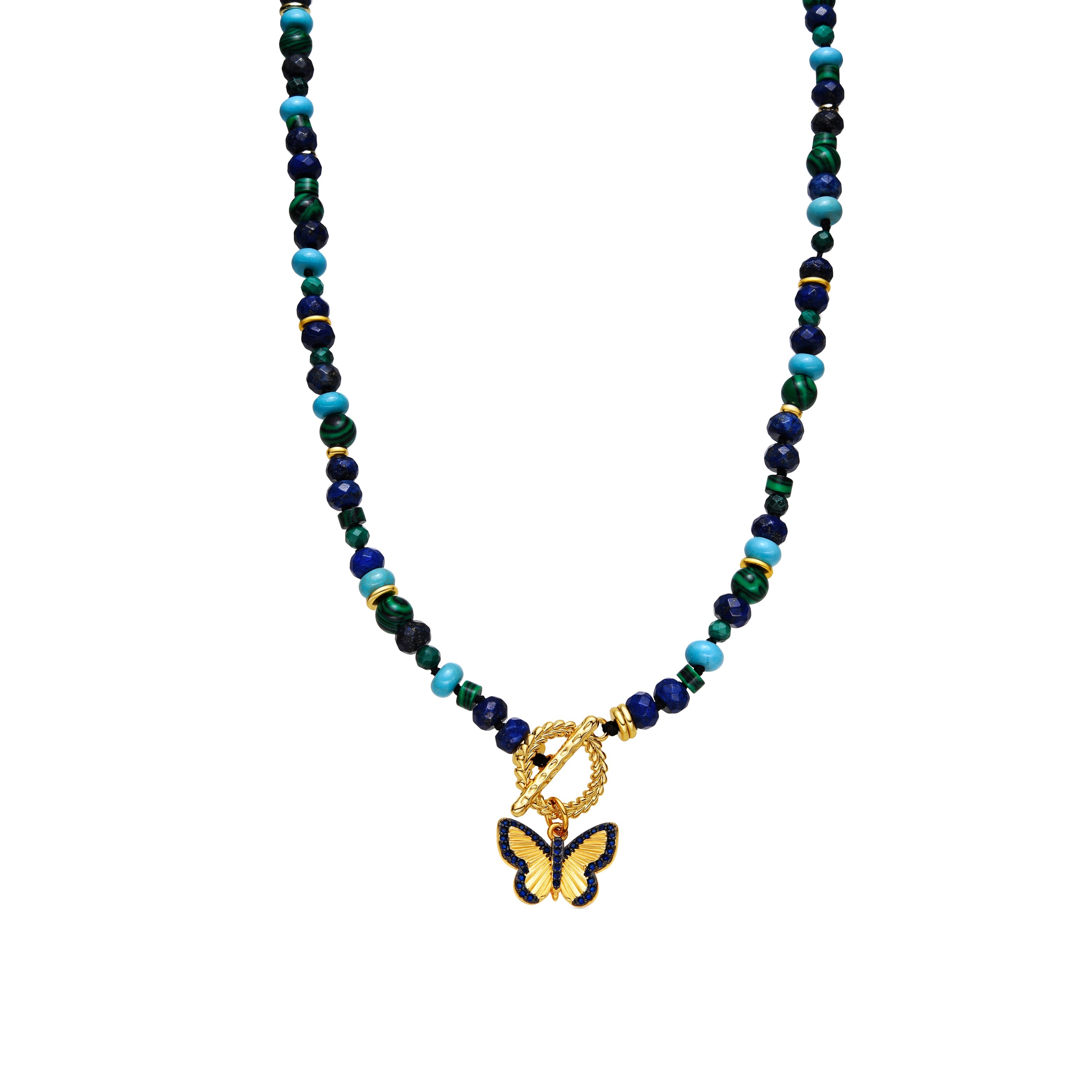 Necklace with Natural Lapis Lazuli, 18k gold finish - Arru