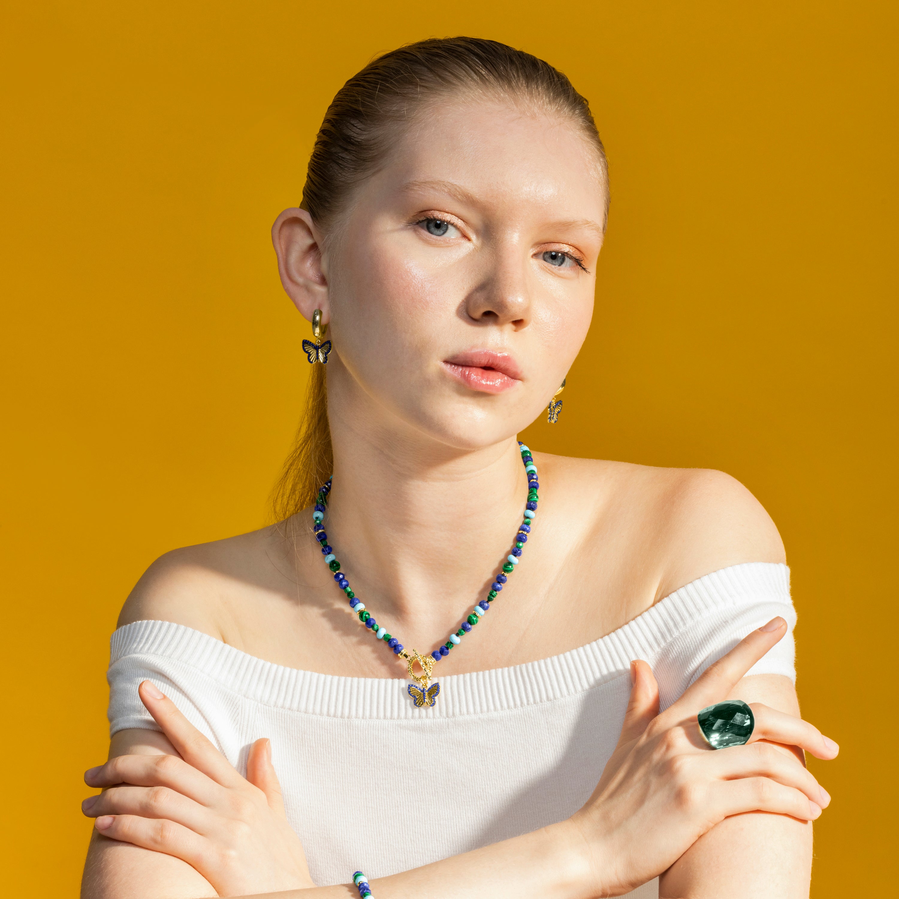 Necklace with Natural Lapis Lazuli, 18k gold finish - Arru