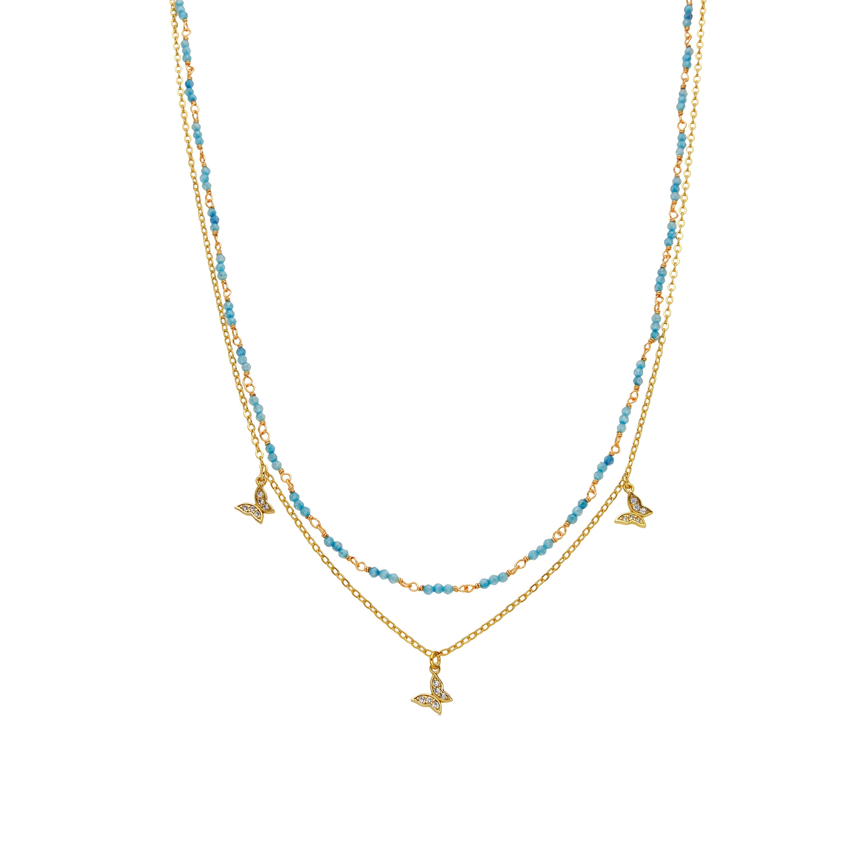 18k Gold Finish Blue Crystal Necklace - Zinli
