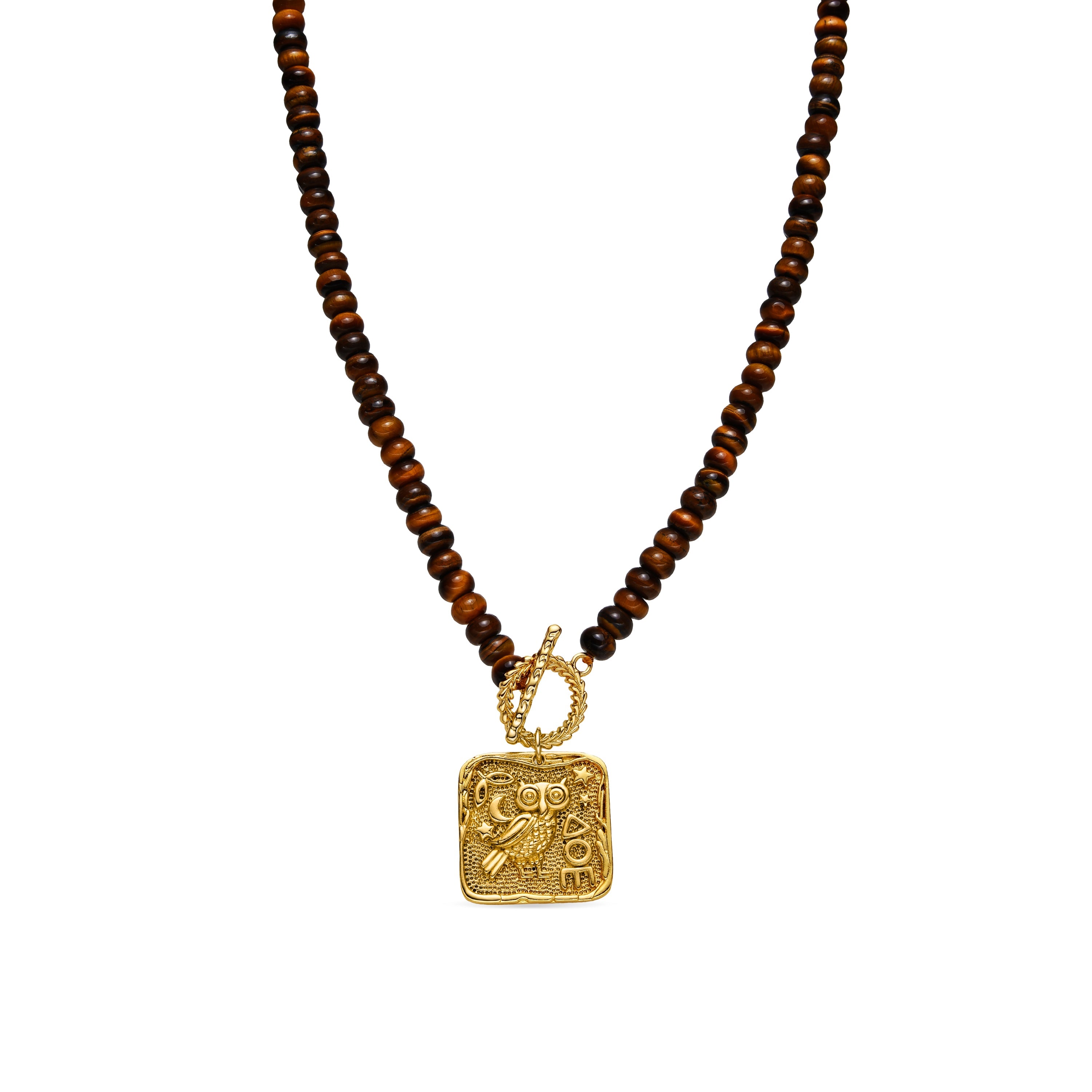 18k gold-finished Tiger's Eye necklace - Lessy