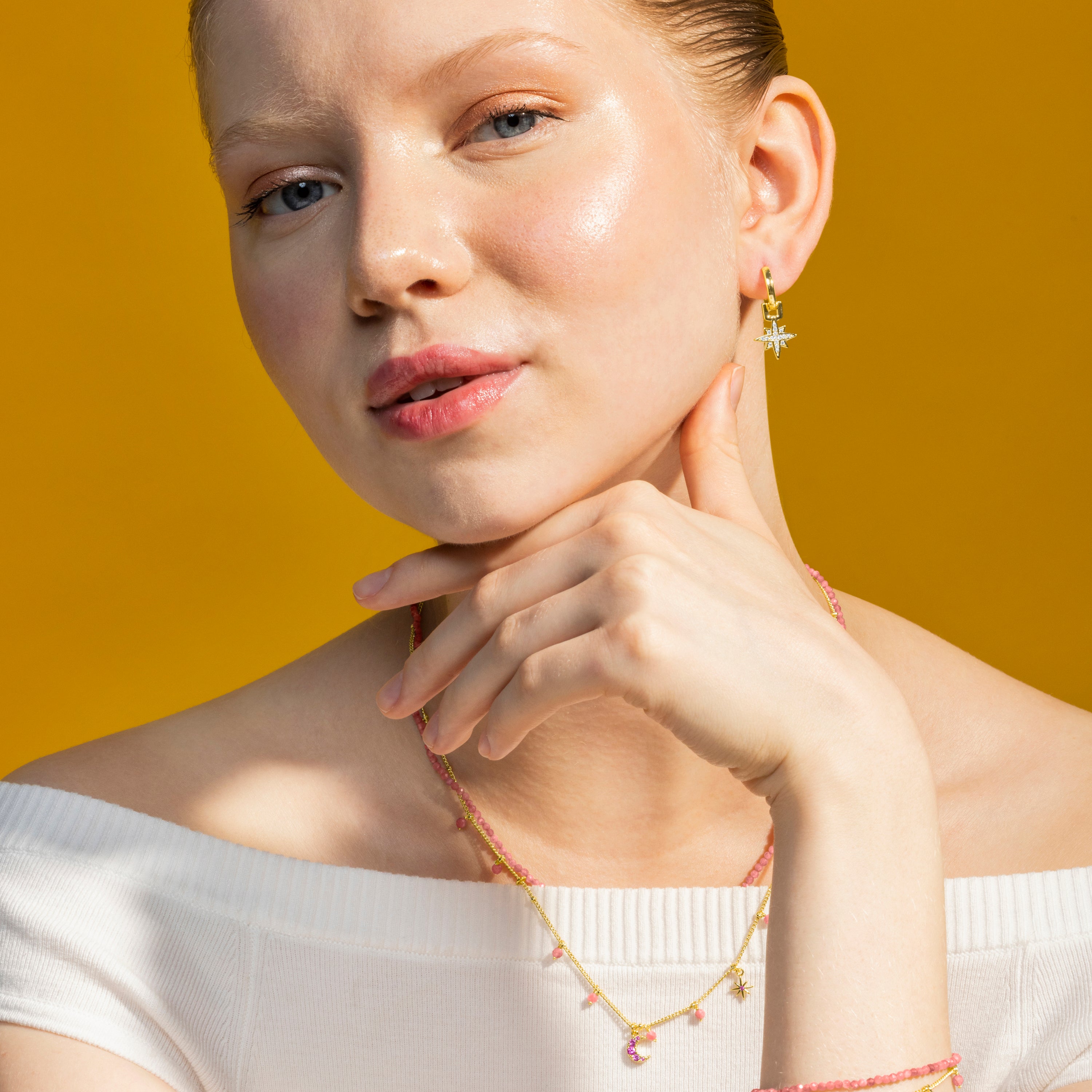 18k Gold Finish Pink Crystal Necklace - Ethal