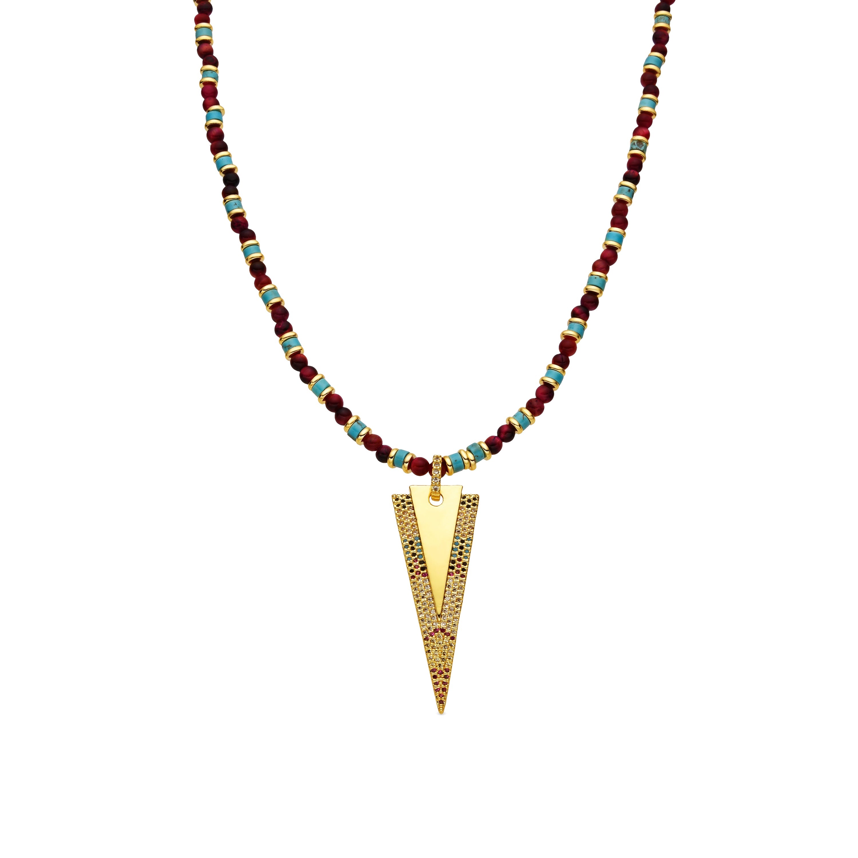 Necklace with Multicolor Zirconia, 18k Gold Finish - Colix