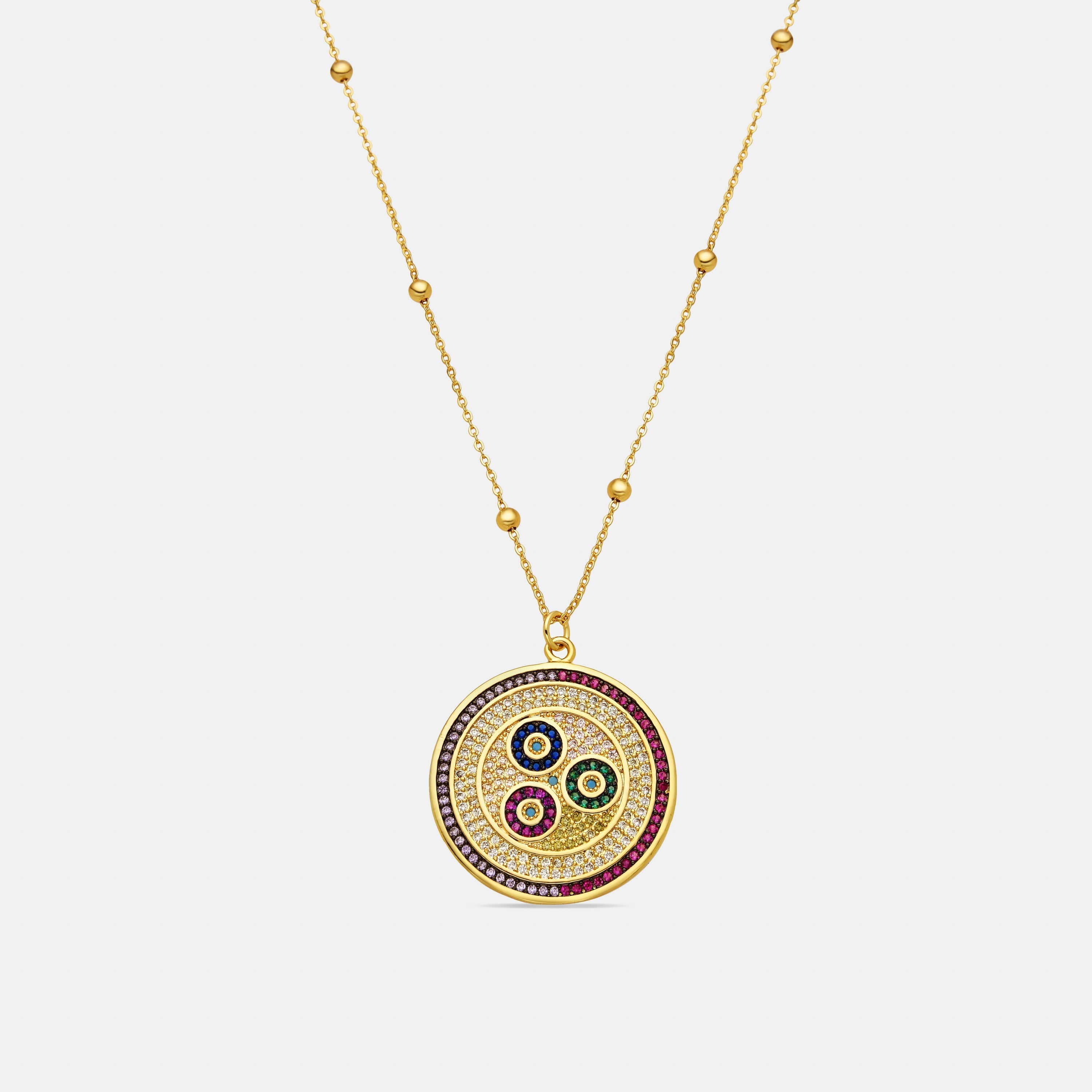 Necklace with Multicolor Zirconia, 18k Gold Finish - Purma
