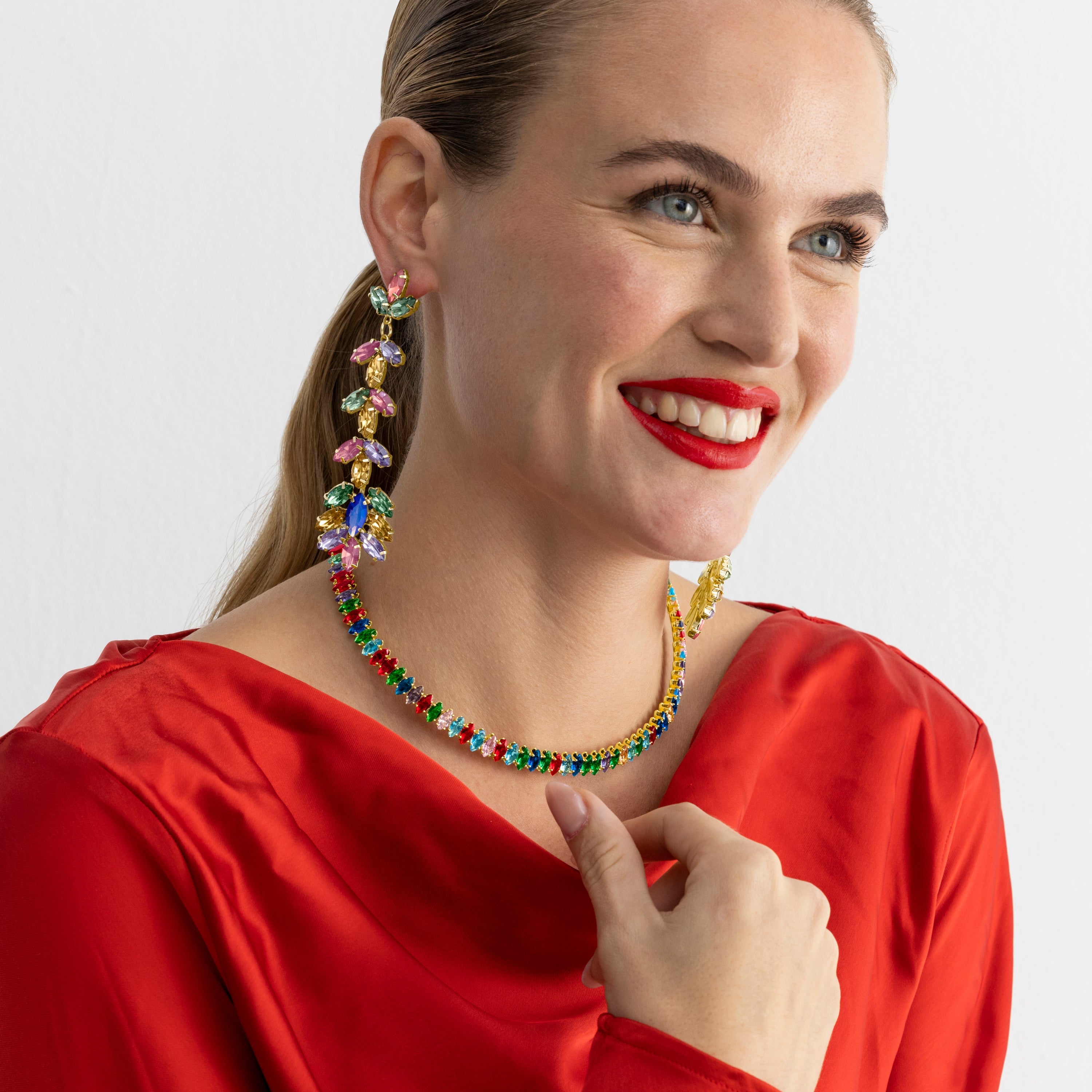 Necklace with Multicolor Crystal, 18k Gold Finish - Nex