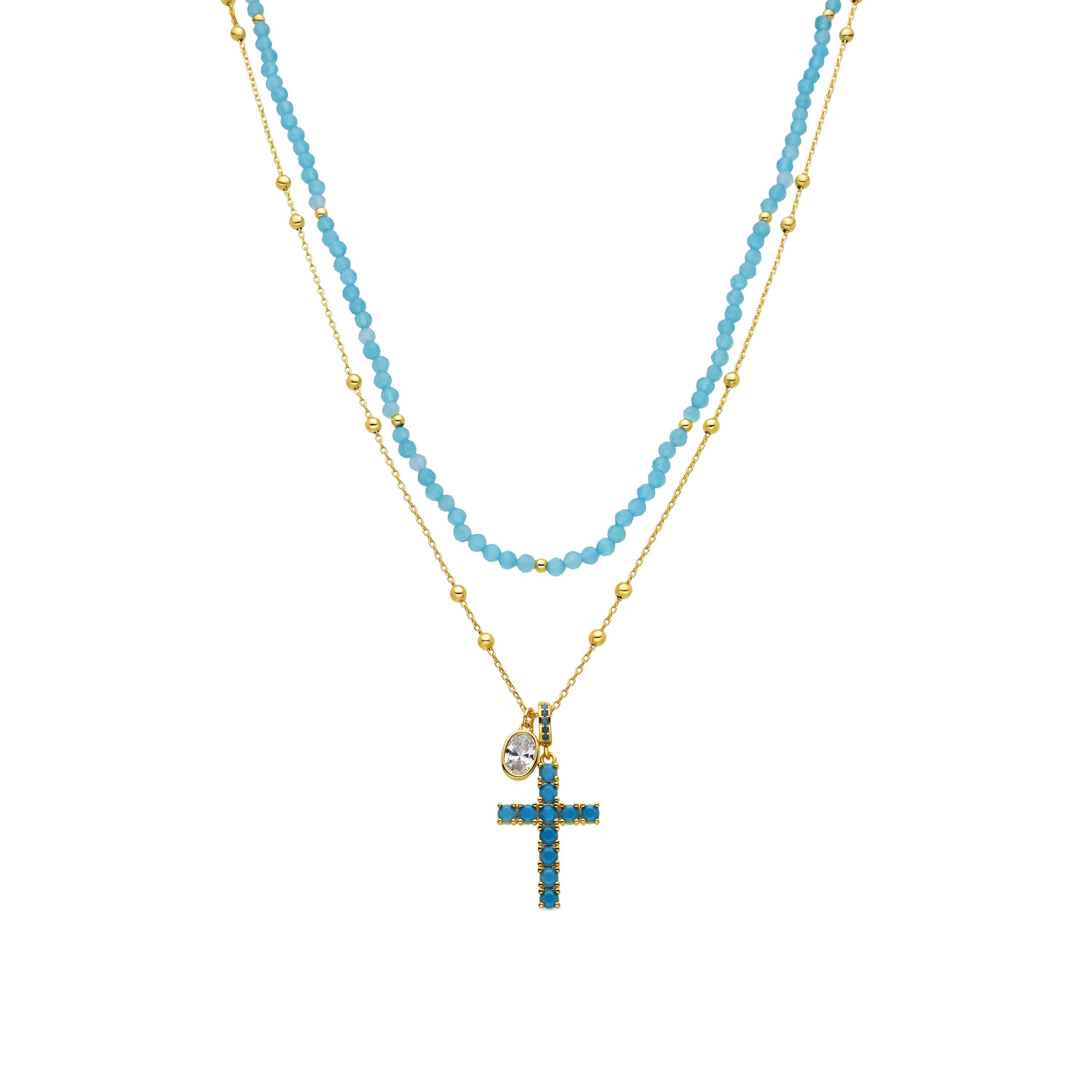 18k yellow gold and turquoise necklace - Greril
