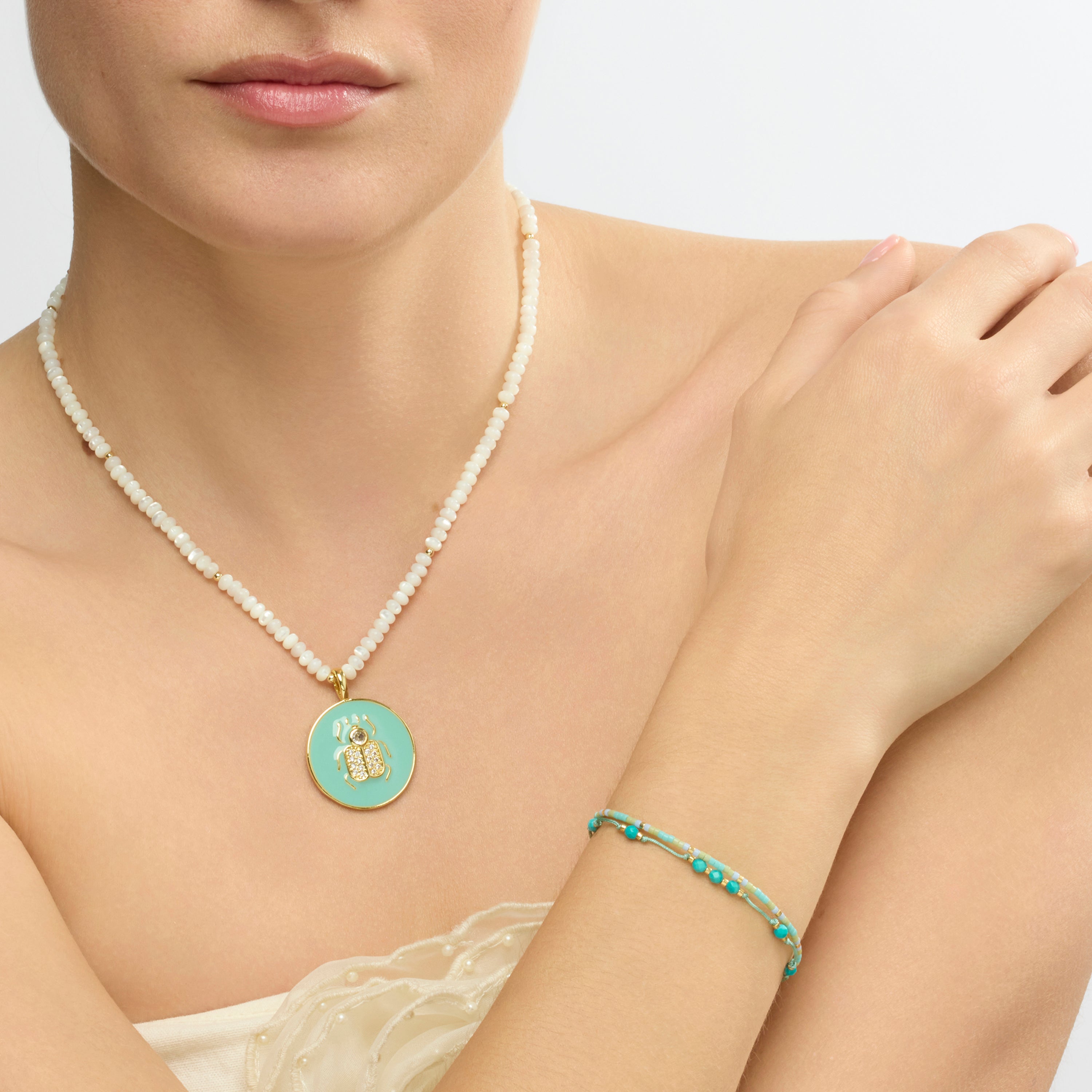 18k yellow gold and white mother-of-pearl necklace - Adea