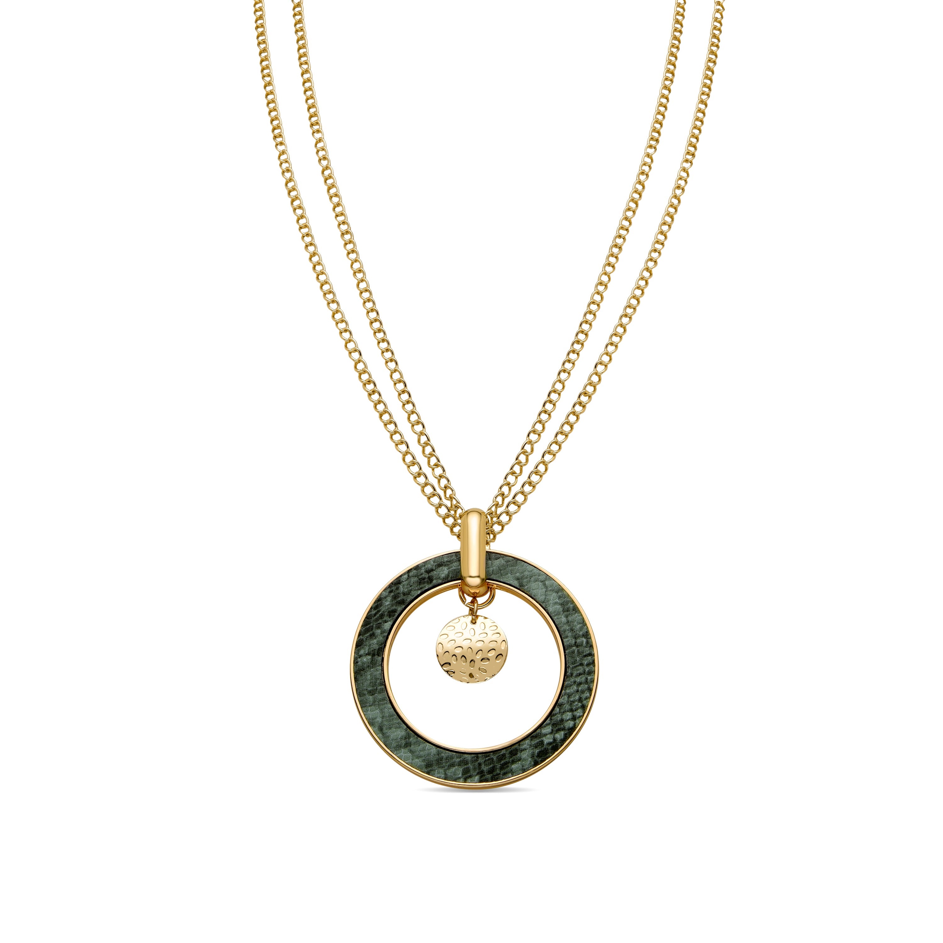 Light Green Leather Necklace finished in 18K yellow gold - Amta