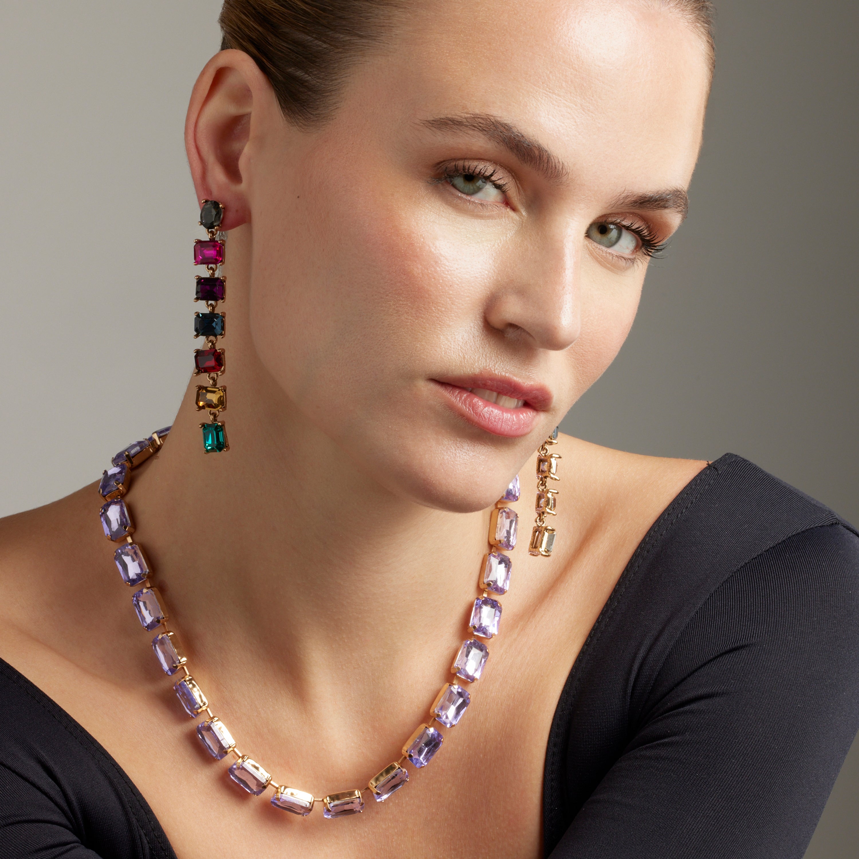 Purple Crystal Necklace finished in 18K yellow gold - Ankek