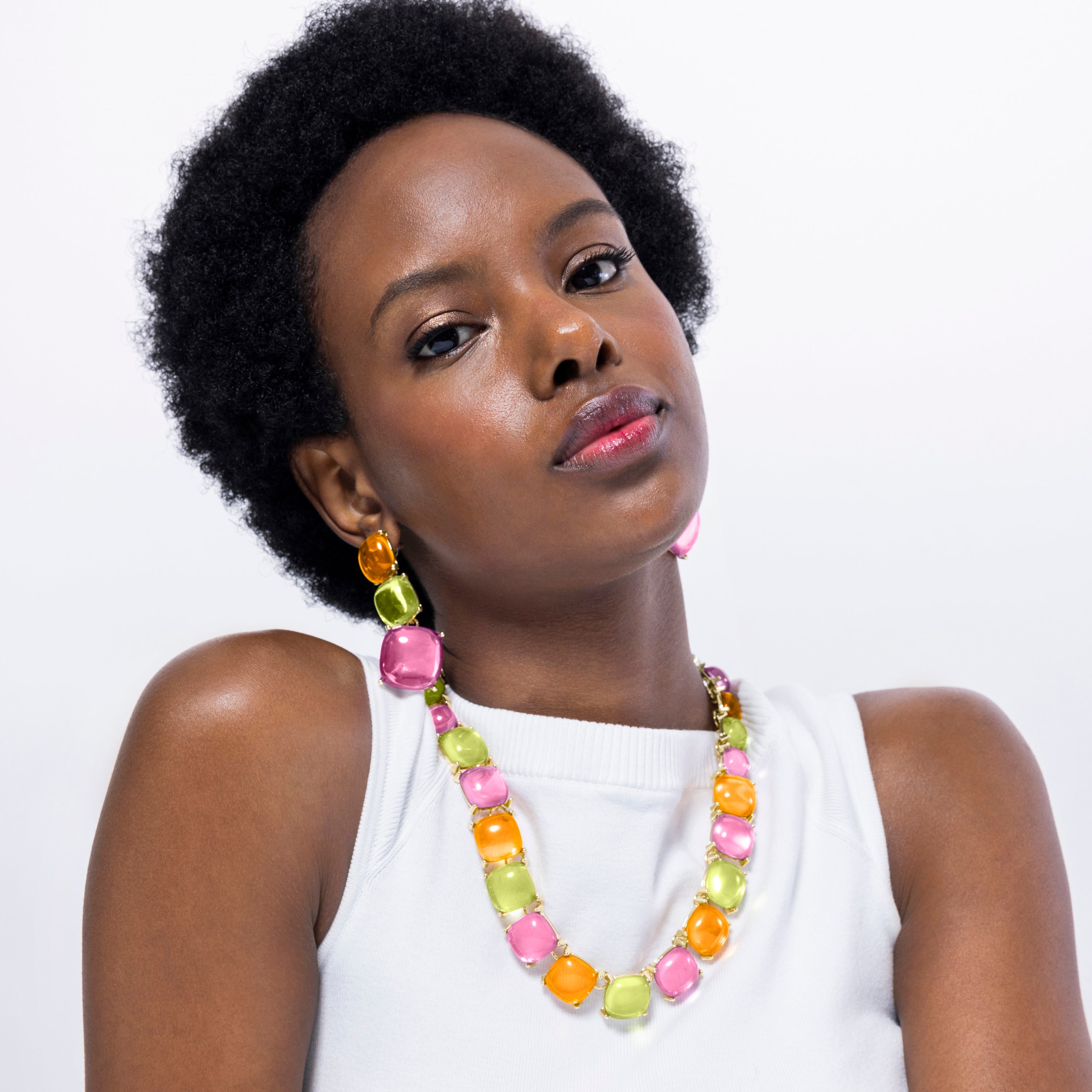 Multicolor Crystal Necklace finished in 18K yellow gold - Tosab