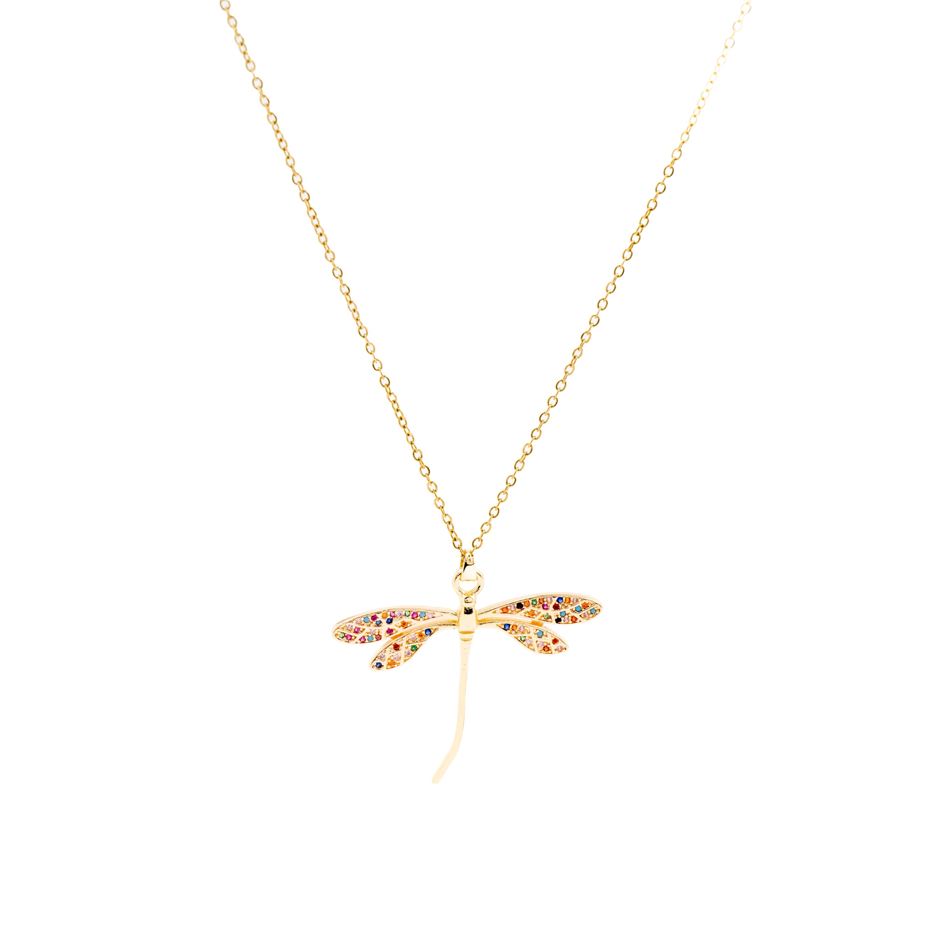 Necklace with Multicolor Zirconia, 18K Gold Finish - Zaka