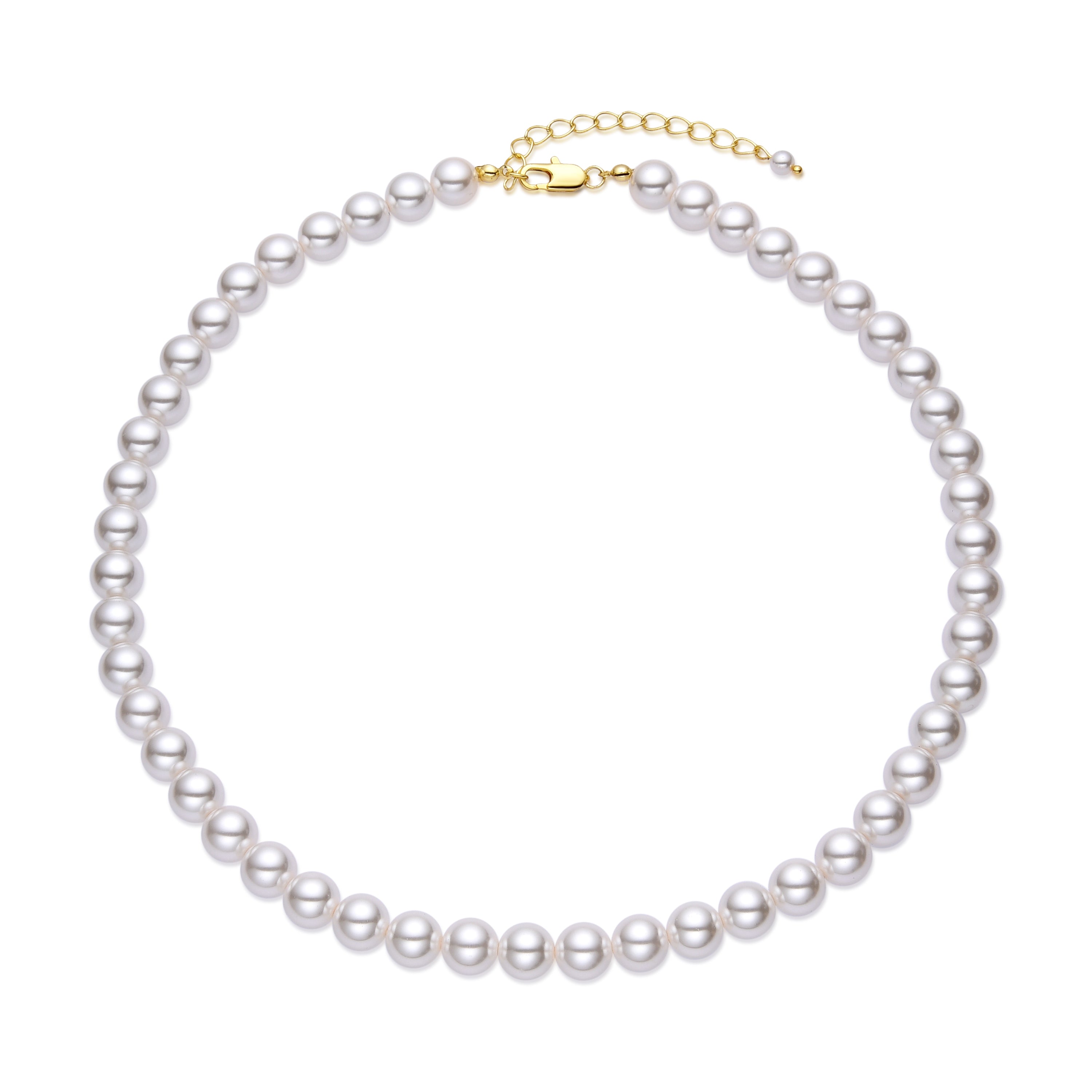 18k Gold Finish White Pearl Necklace - Jamel