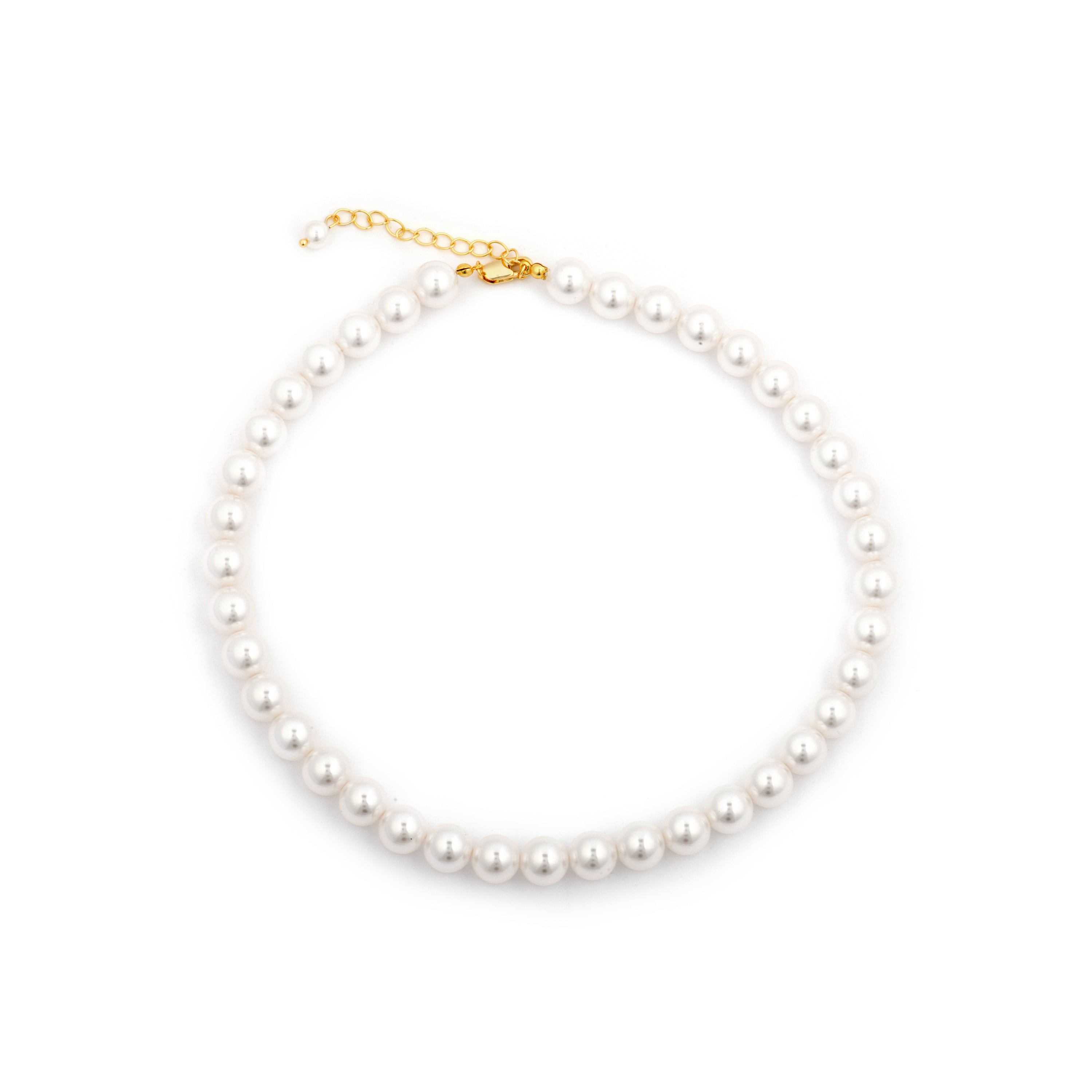 18k Gold Finish White Pearl Necklace - Jamel