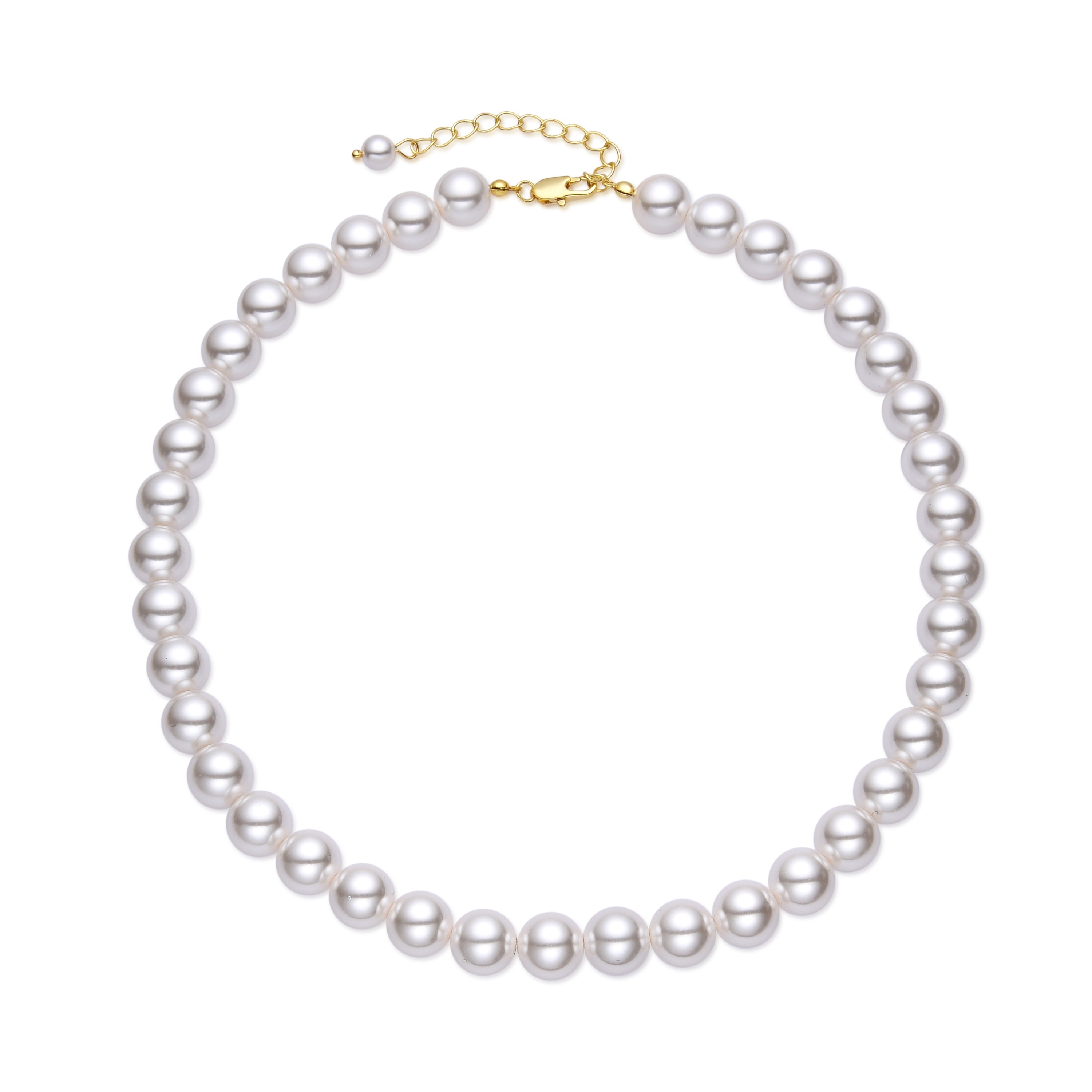 18k Gold Finish White Pearl Necklace - Jamel