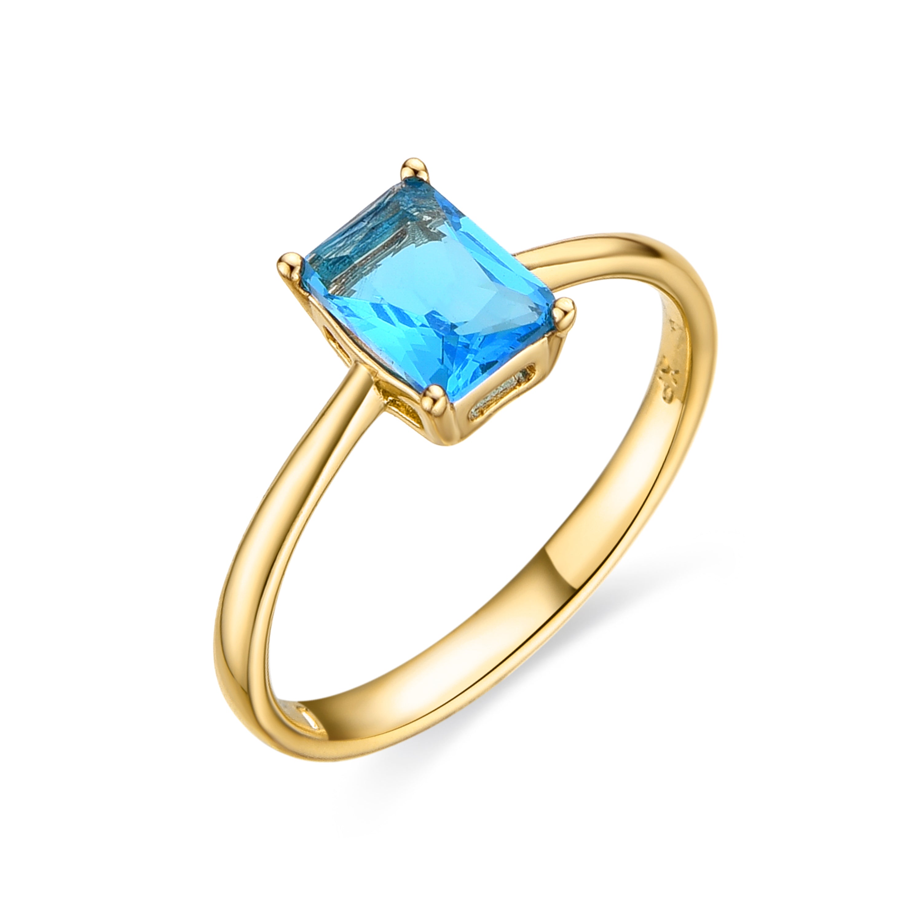Ring with Aquamarine Zirconia, 18k gold finish - Ehusra
