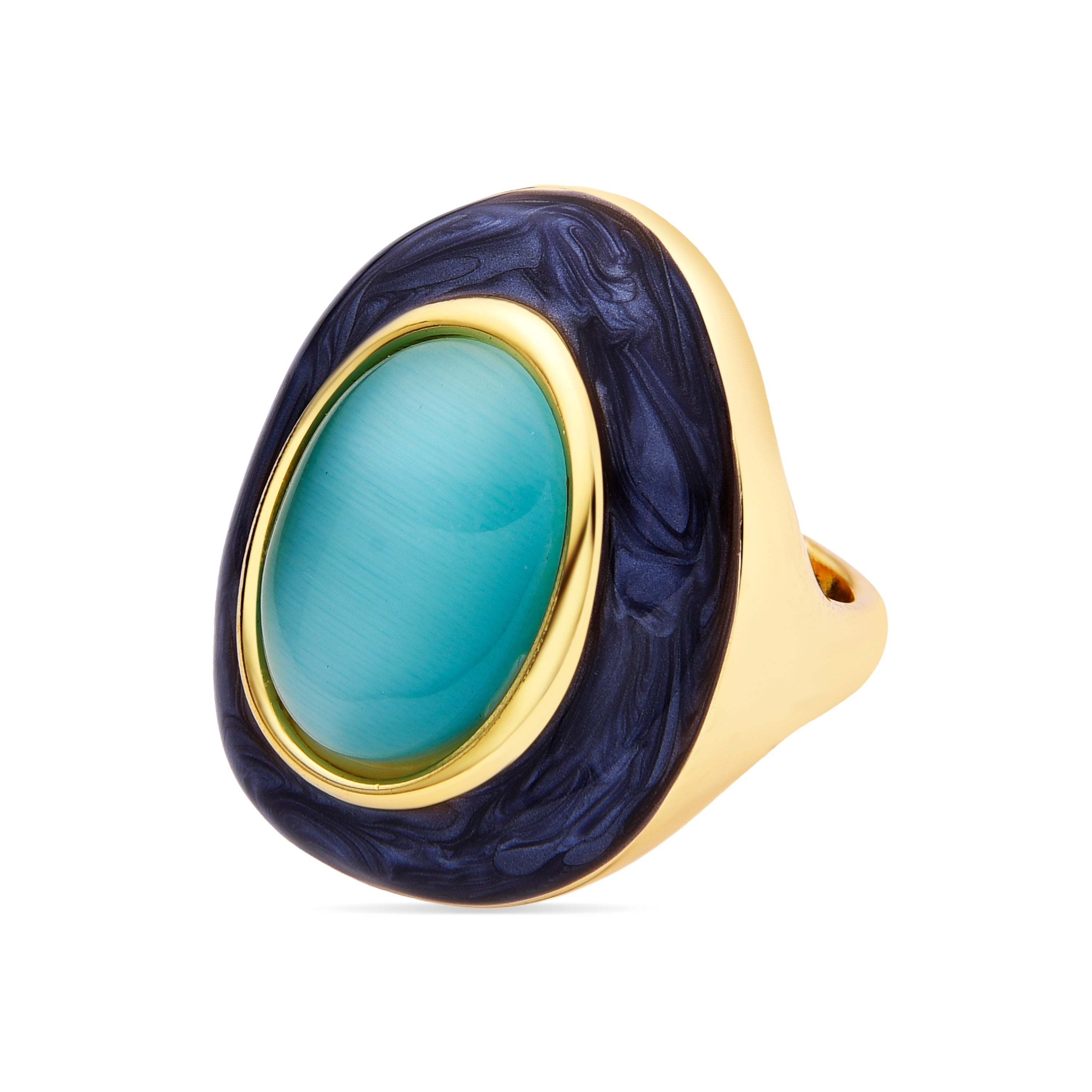 18k Gold Finish Blue Cat's Eye Ring - Gori