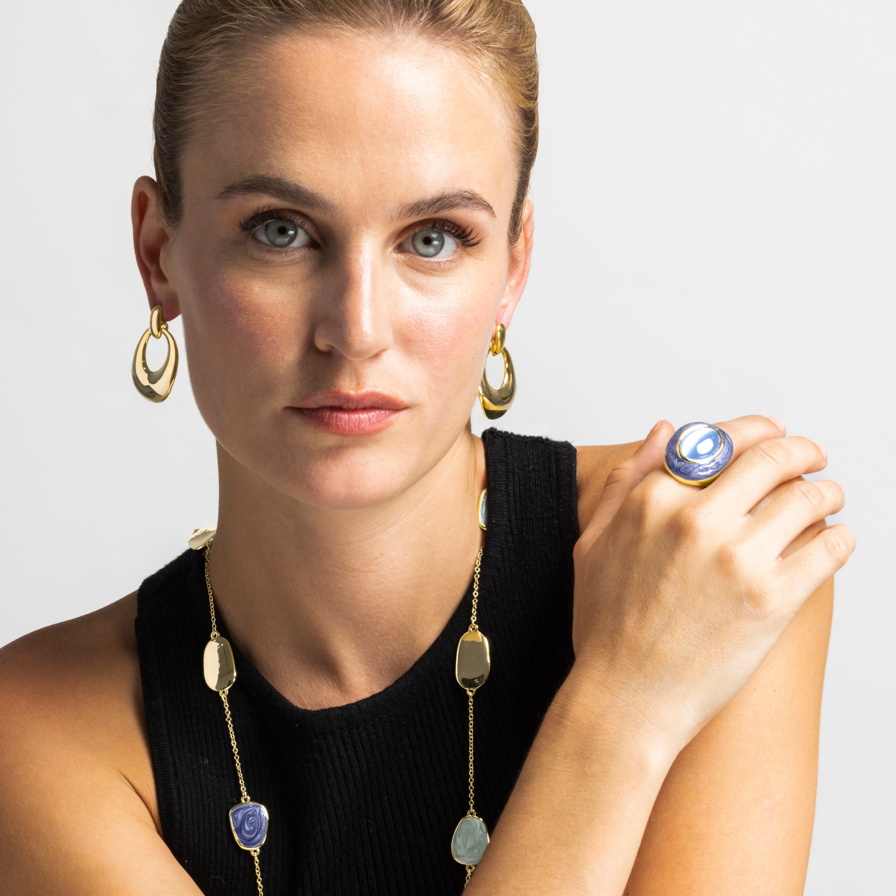 18k Gold Finish Blue Cat's Eye Ring - Gori