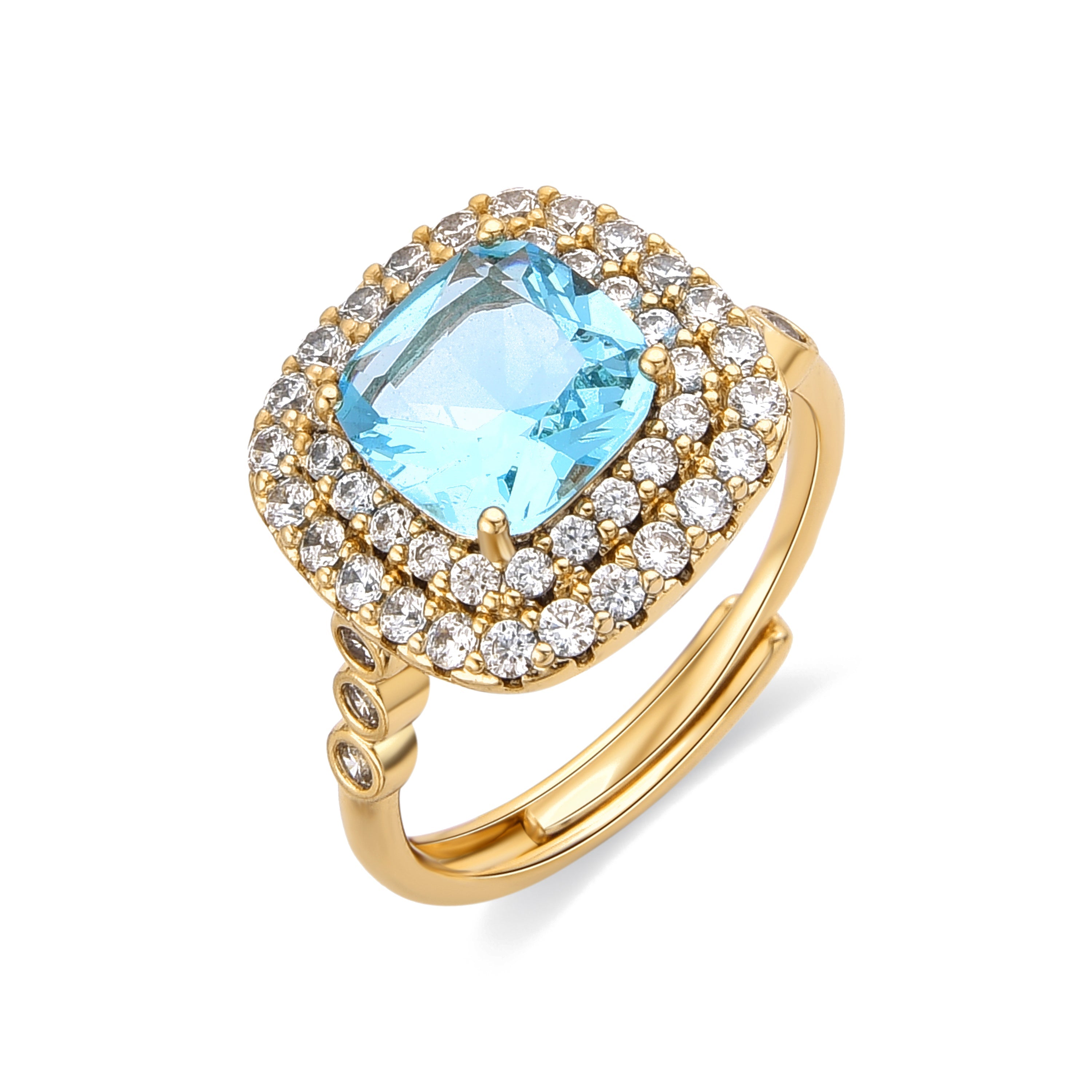Ring with Aquamarine Zirconia, 18k gold finish - Milli