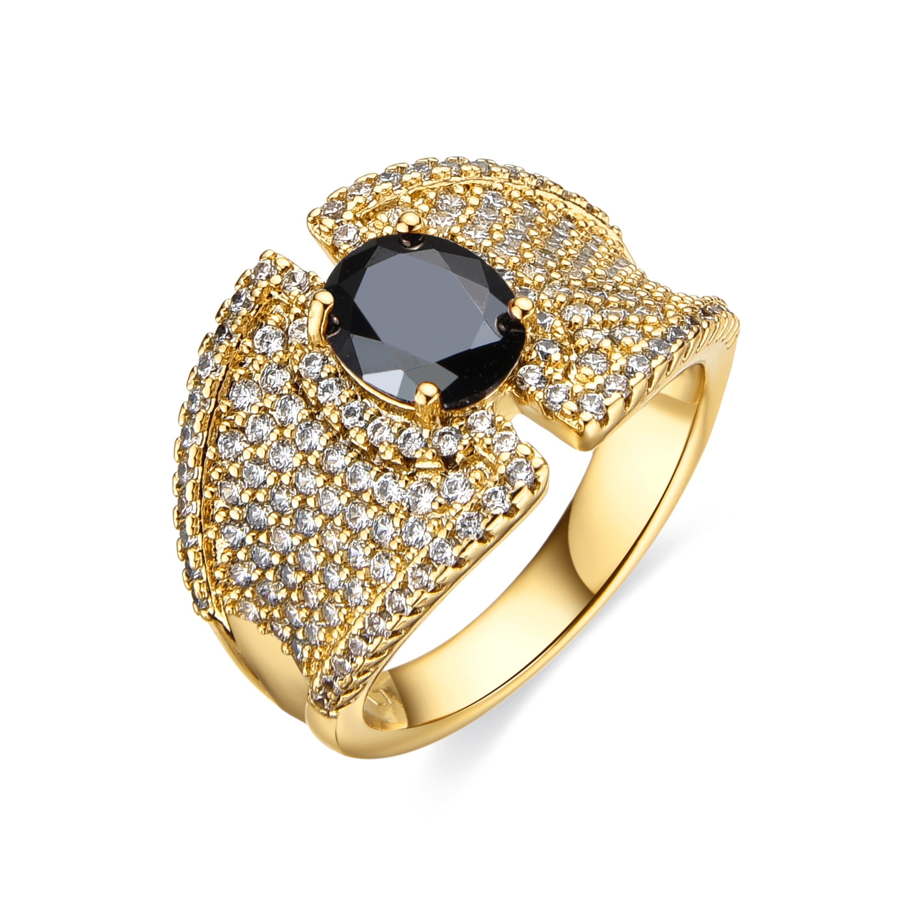 Ring with Onyx Zirconia, 18k gold finish - Kiawe