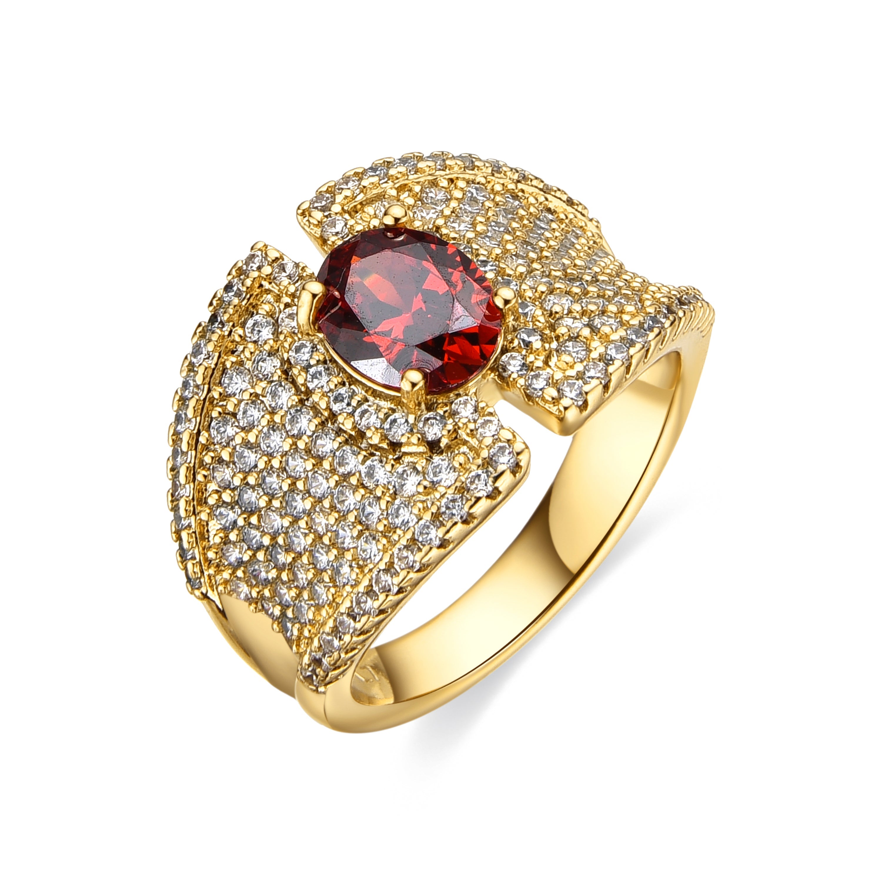 Ring with Ruby Zirconia and 18k gold finish - Kiawe