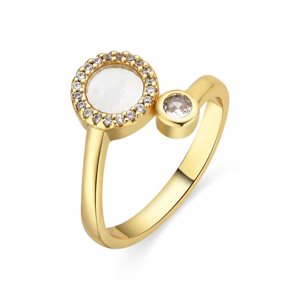 Ring with White Mother of Pearl, 18k Gold Finish - Yaran
