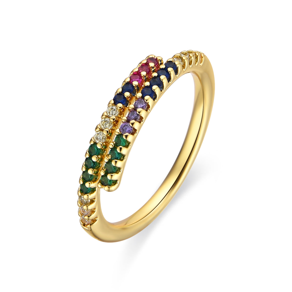 Ring with Multicolor Zirconia, 18k gold finish - Tazel