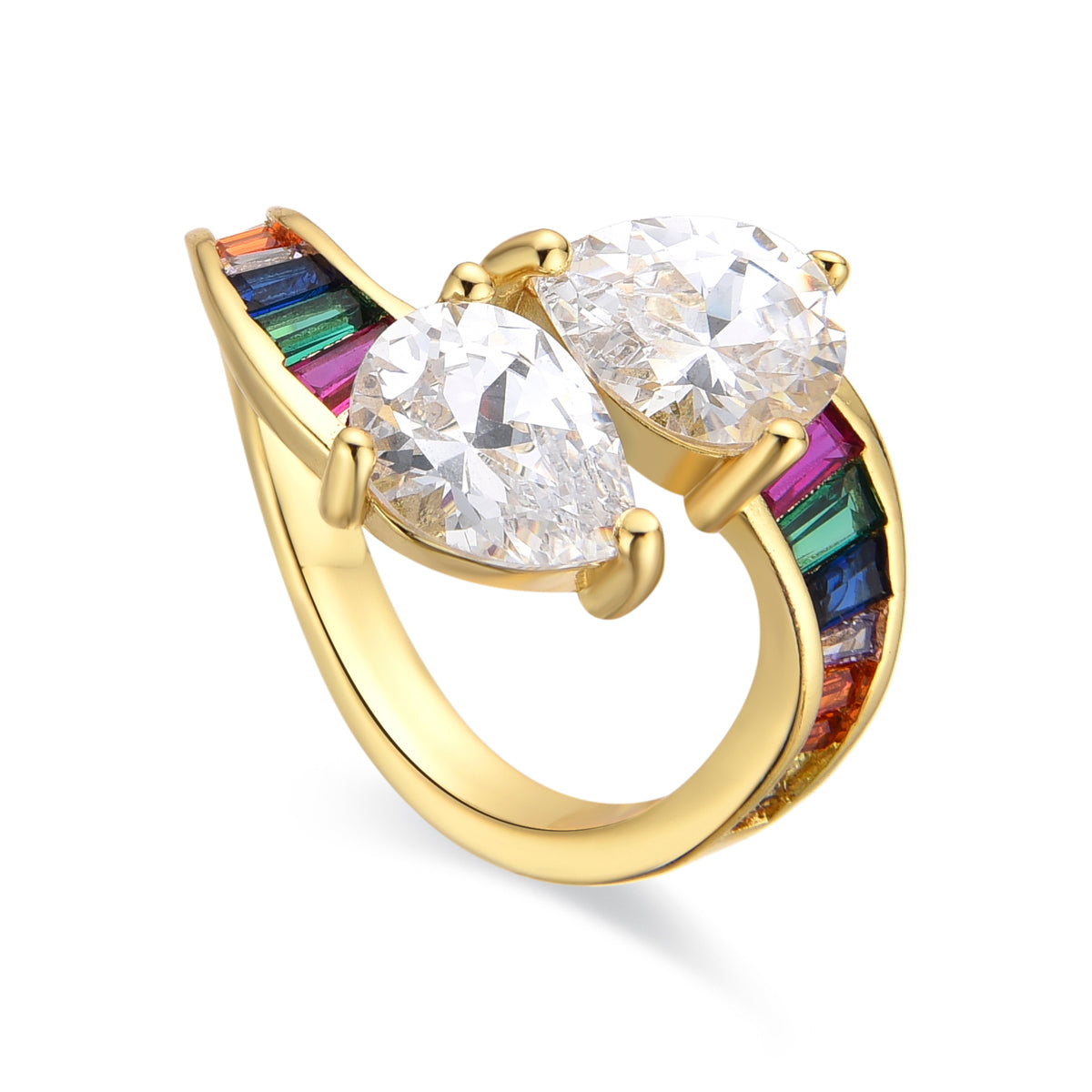 Ring with brilliant zirconia, 18k gold finish - Darbia