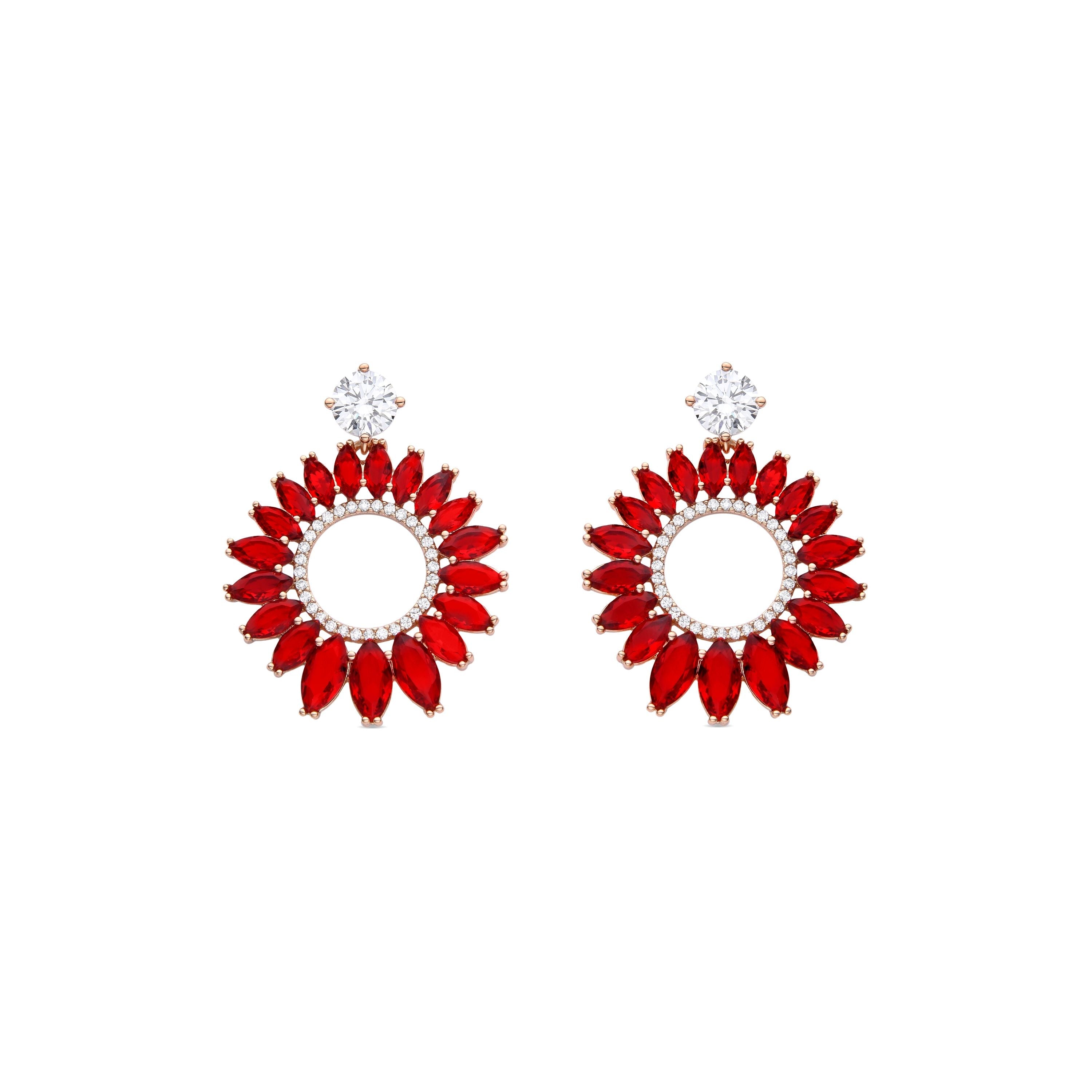Red Crystal Earrings Finished in 18K Rose Gold - Lelyl