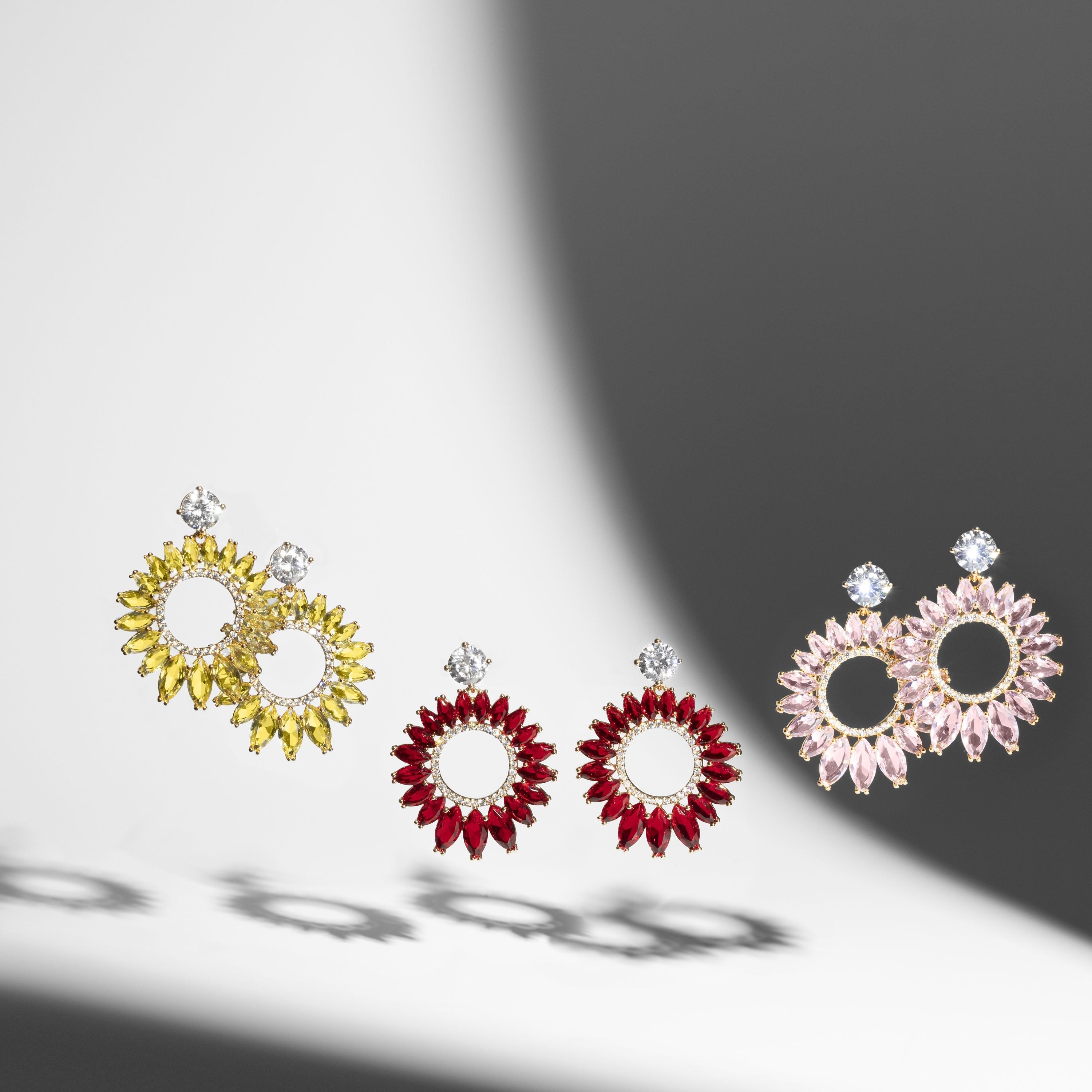 Red Crystal Earrings Finished in 18K Rose Gold - Lelyl
