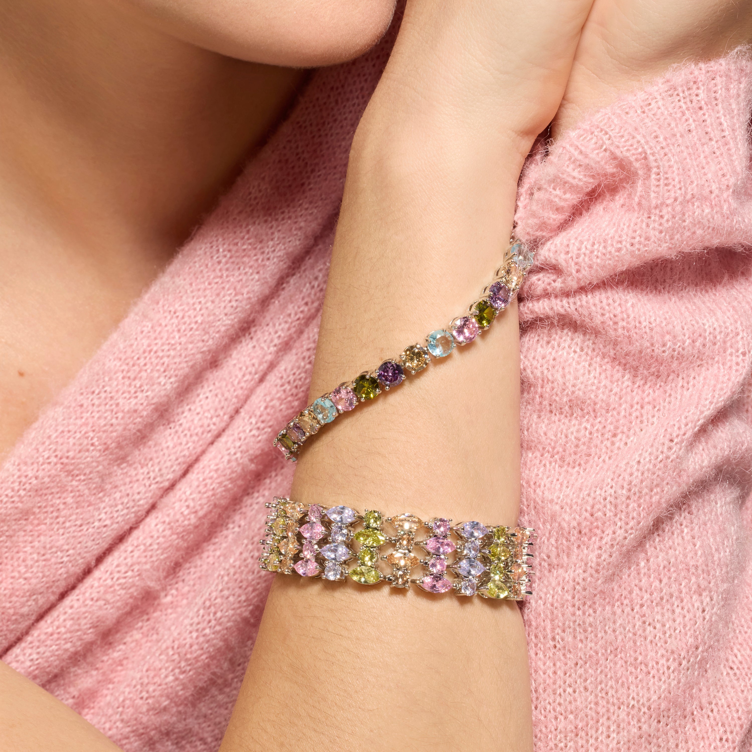 Silver finish bracelet with multicolored zirconia - Hizuli
