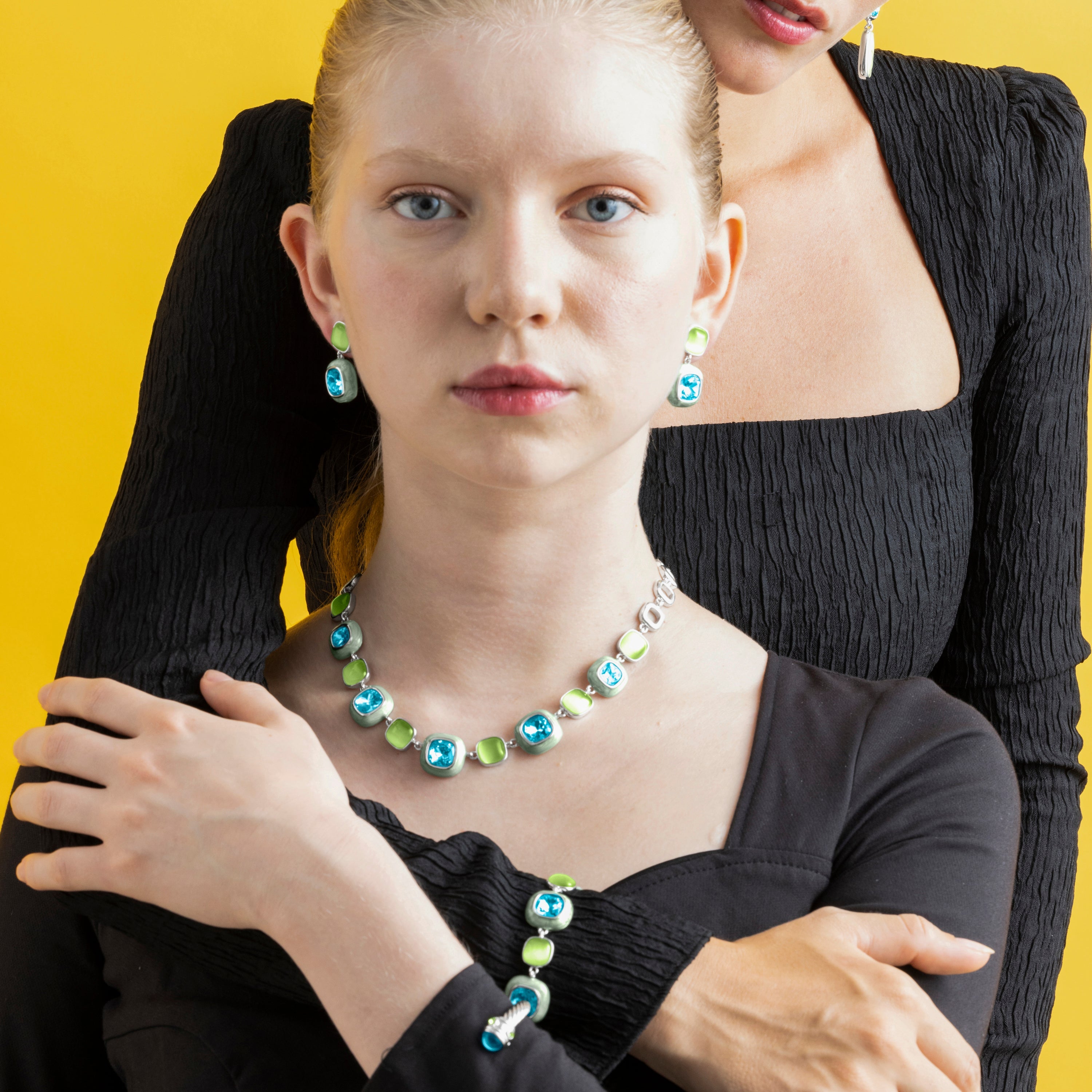 Blue Crystal Bracelet, Silver Finish - Drogolo