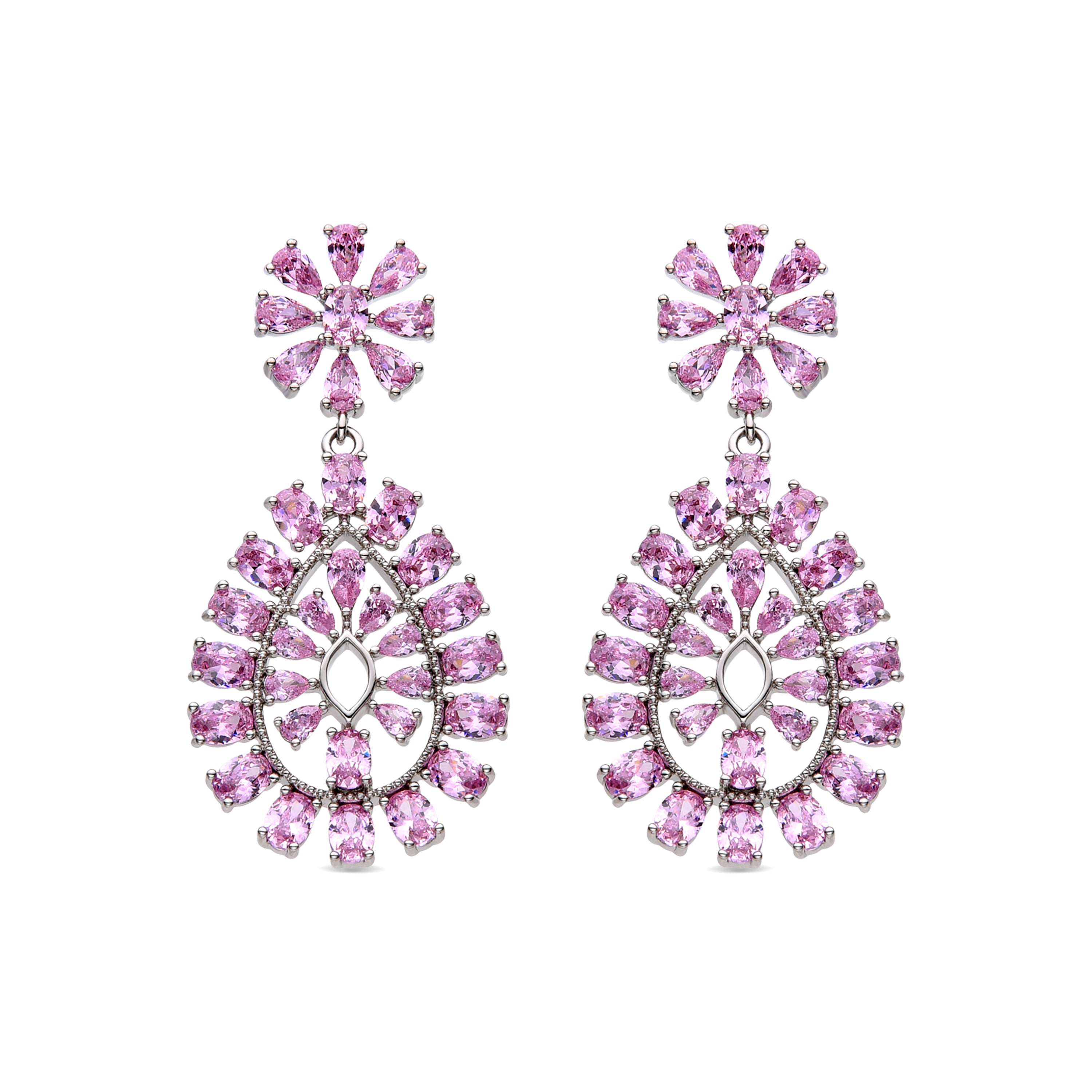 Pink Zirconia Earrings with Rhodium Finish - Sharam