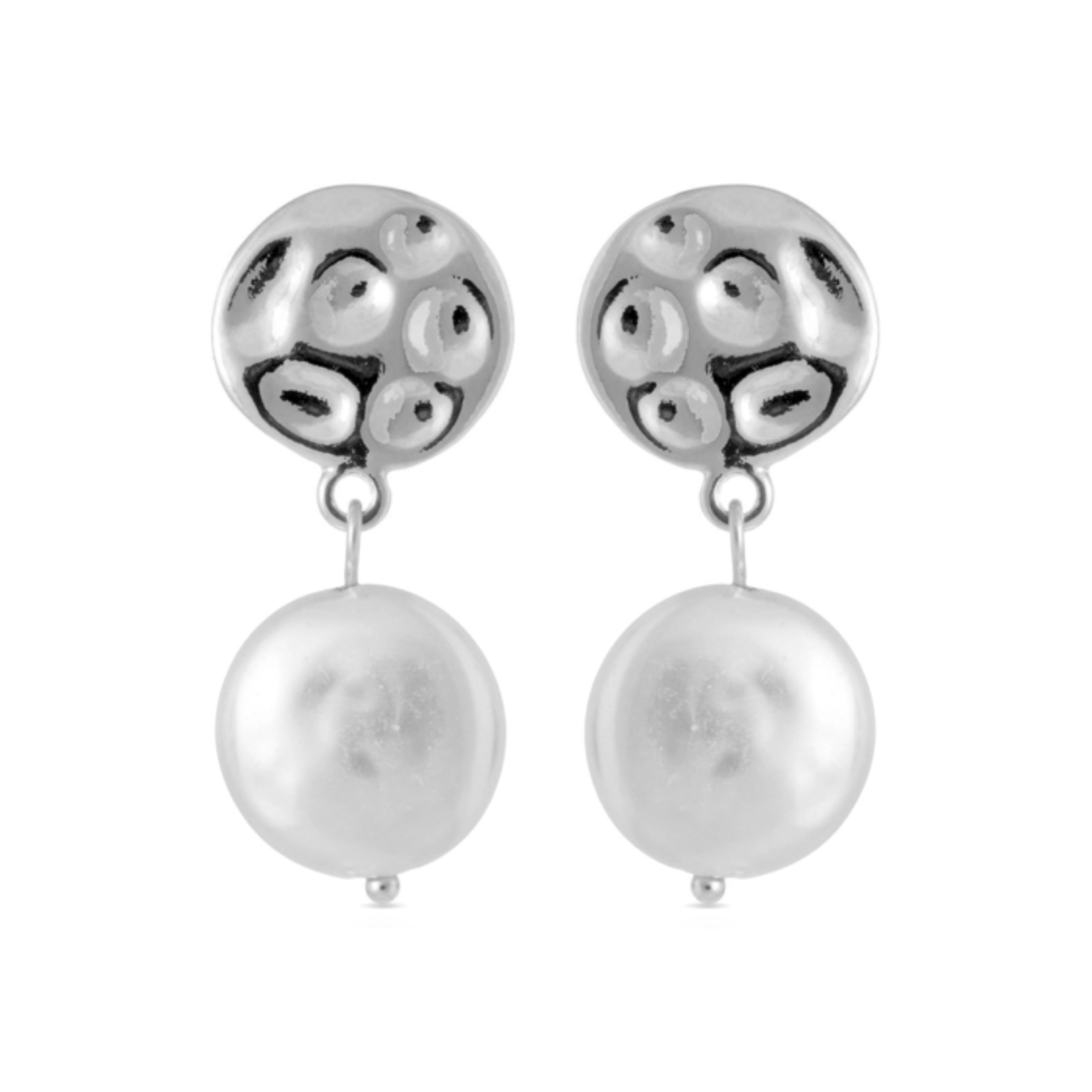 White Pearl Earrings with Rhodium Finish - Durdana