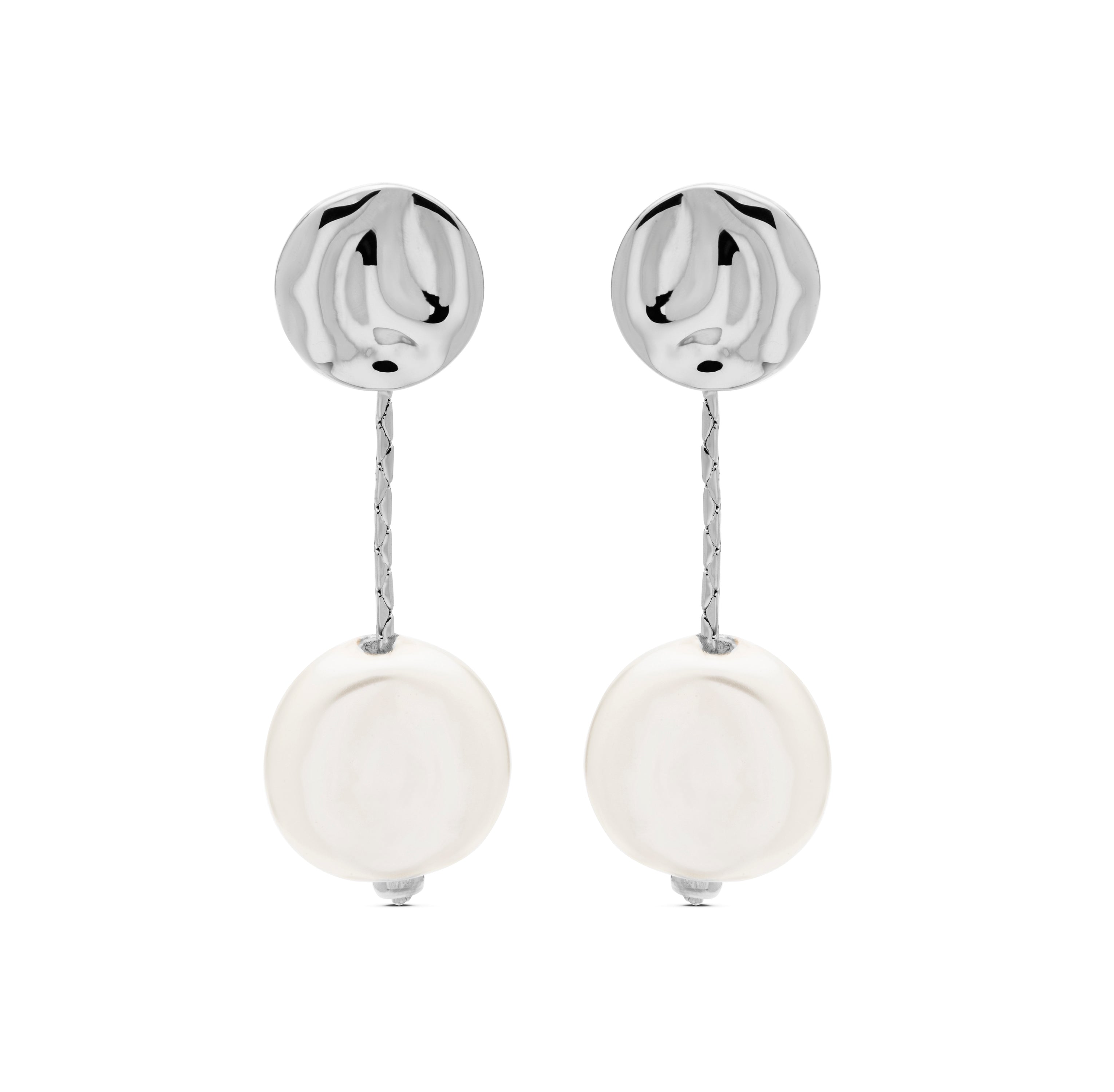 White Pearl Earrings with Rhodium Finish - Vidthas