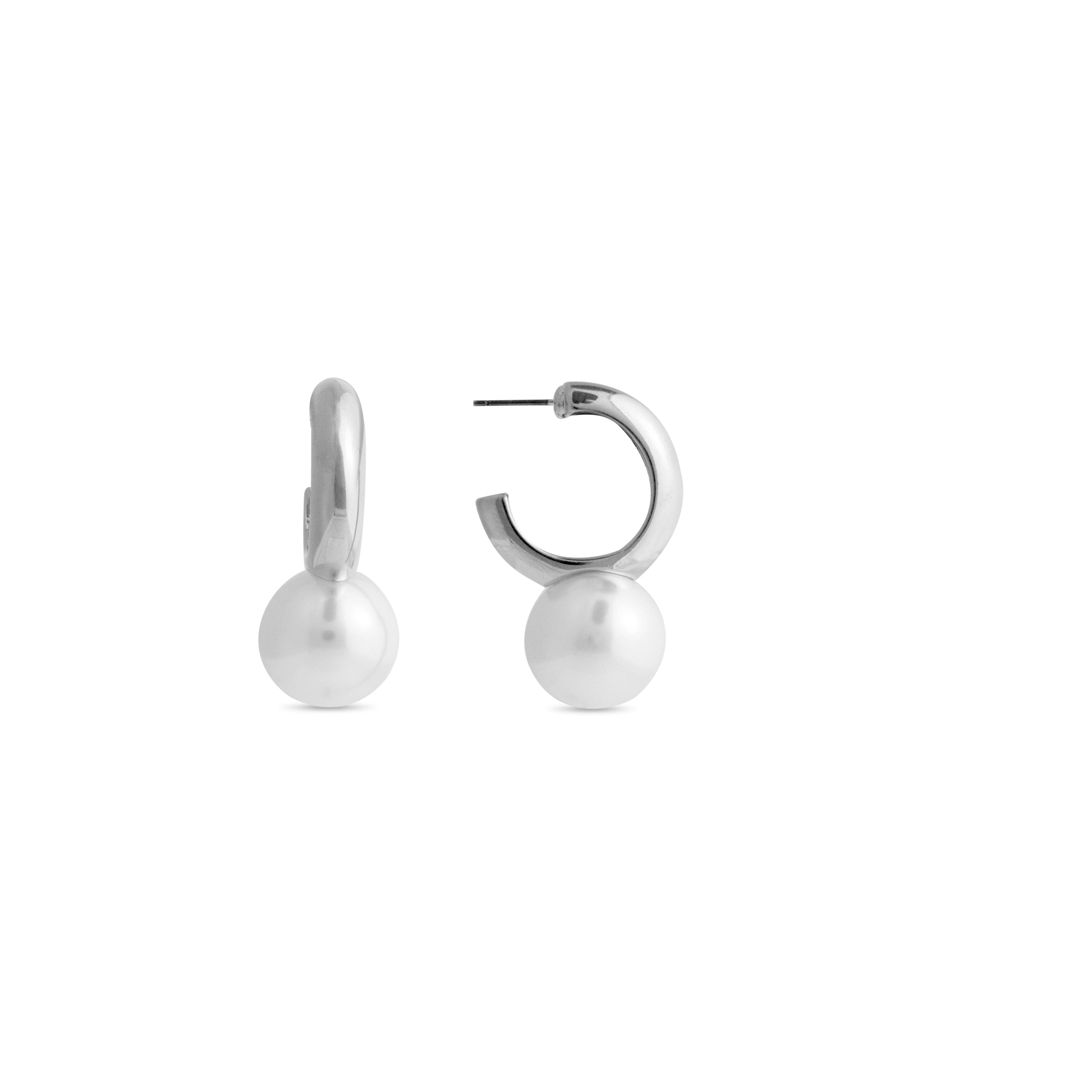 White Pearl Earrings with Rhodium Finish - Nesh