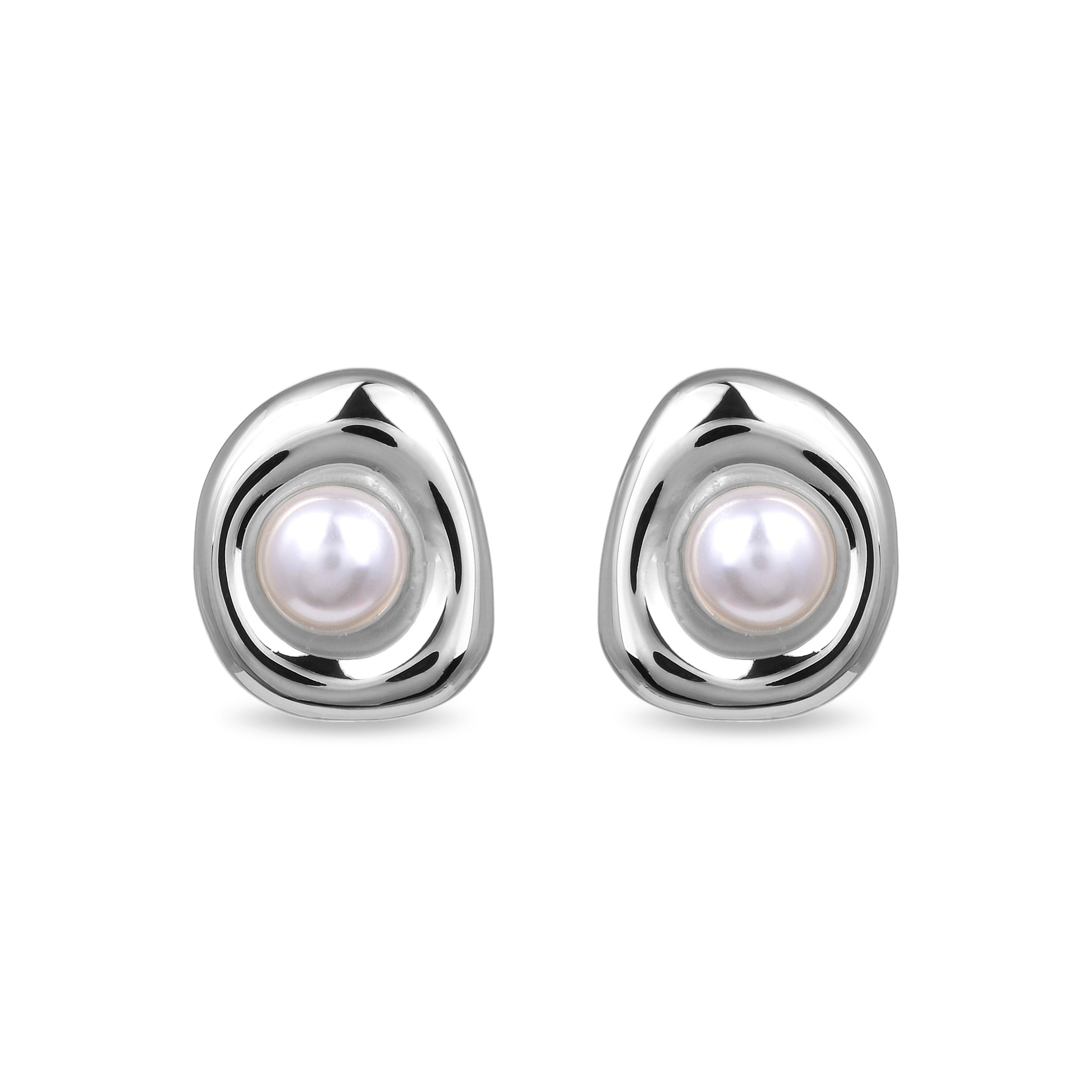 White Pearl Earrings with Rhodium Finish - Xerkor