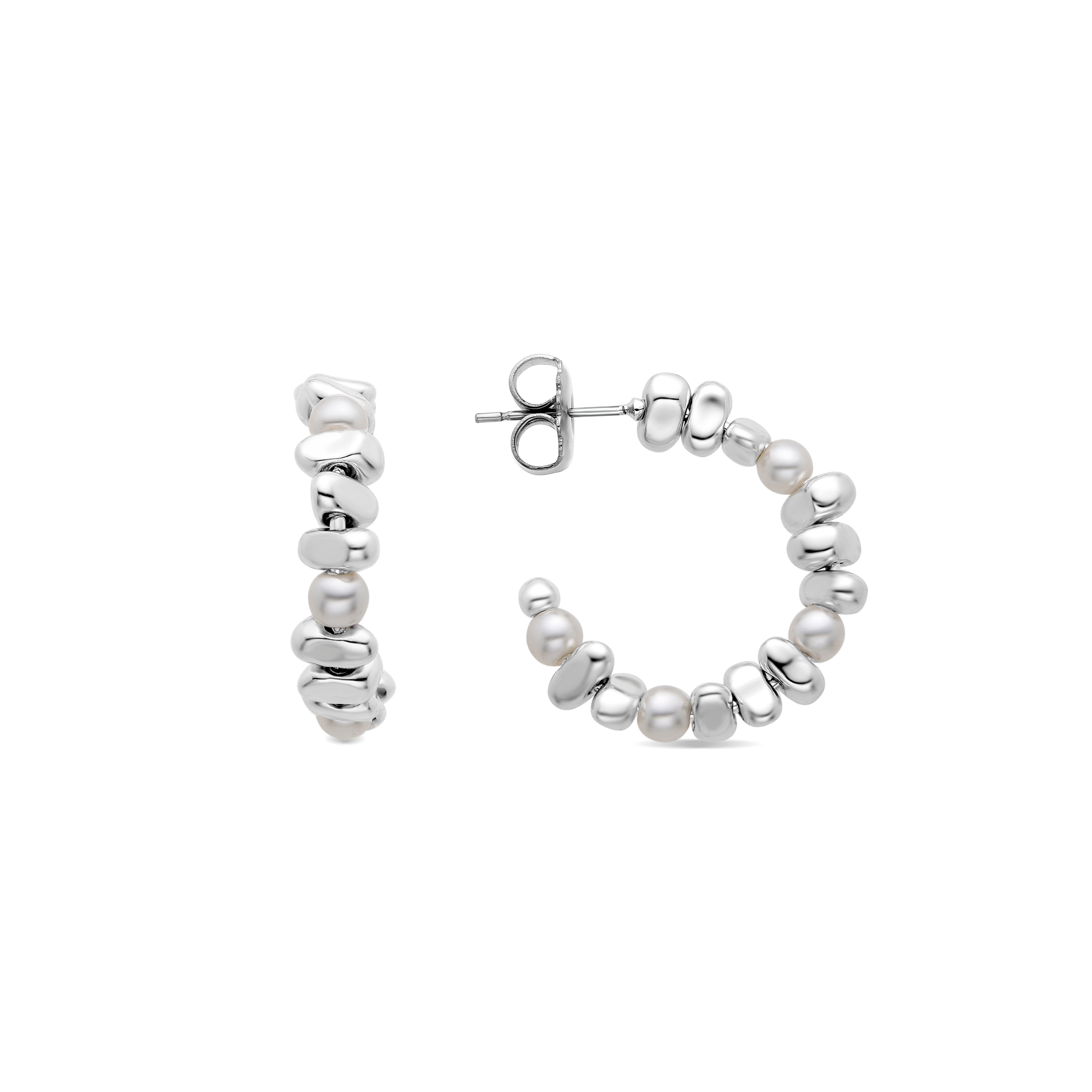White Pearl Earrings with Rhodium Finish - Dimo