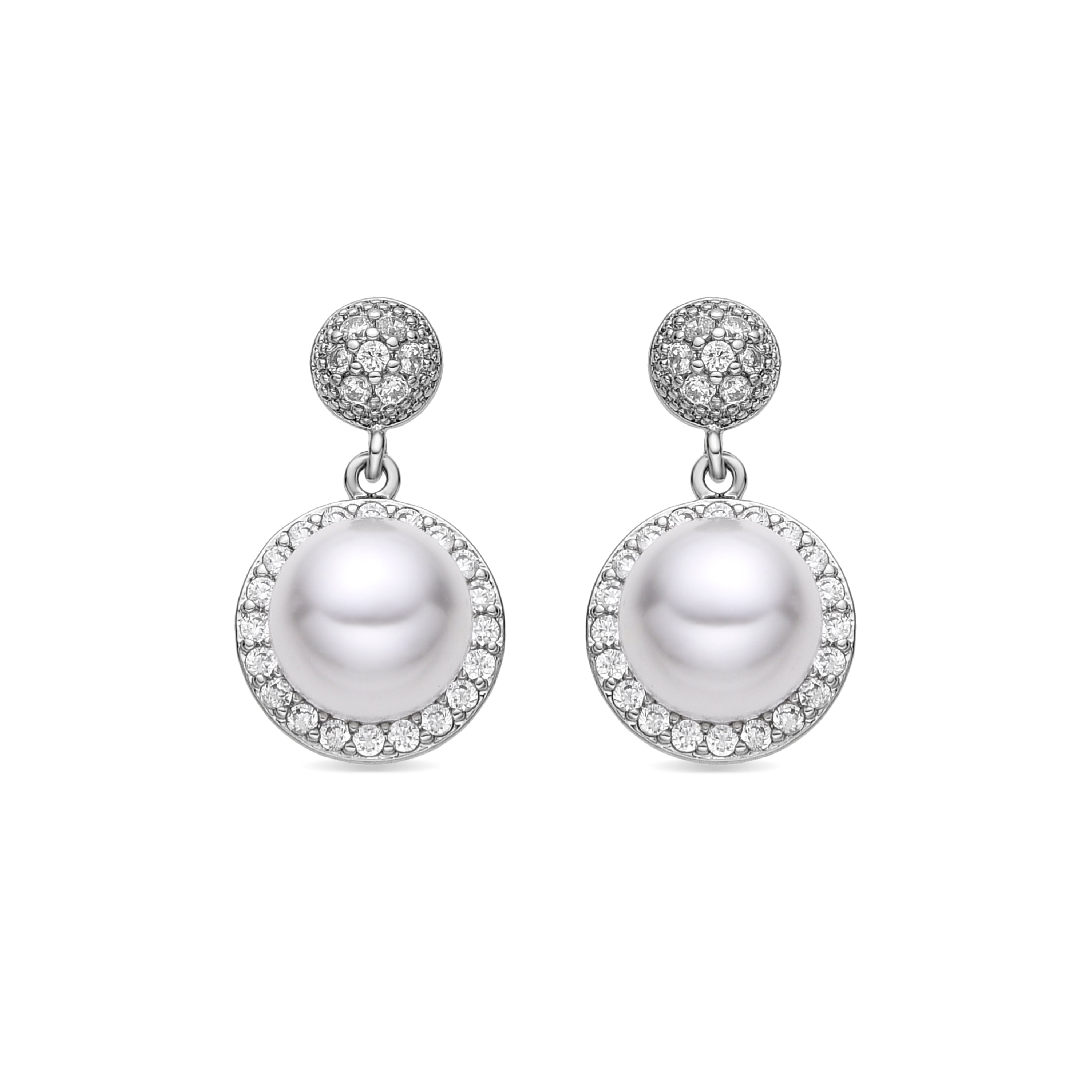 Earrings with white pearl, silver finish - Saali
