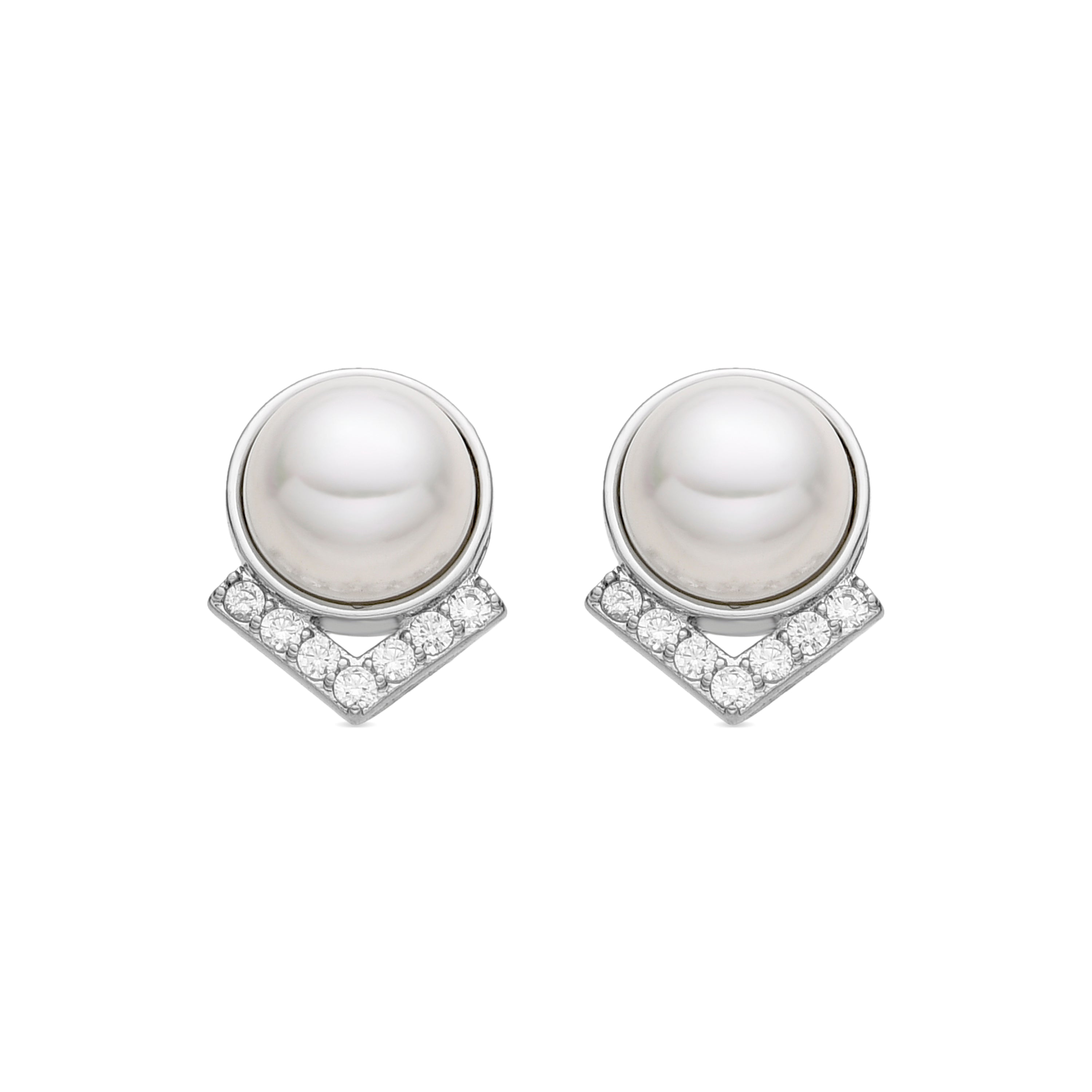 Pendientes con Perla Blanca acabado plata - Erel