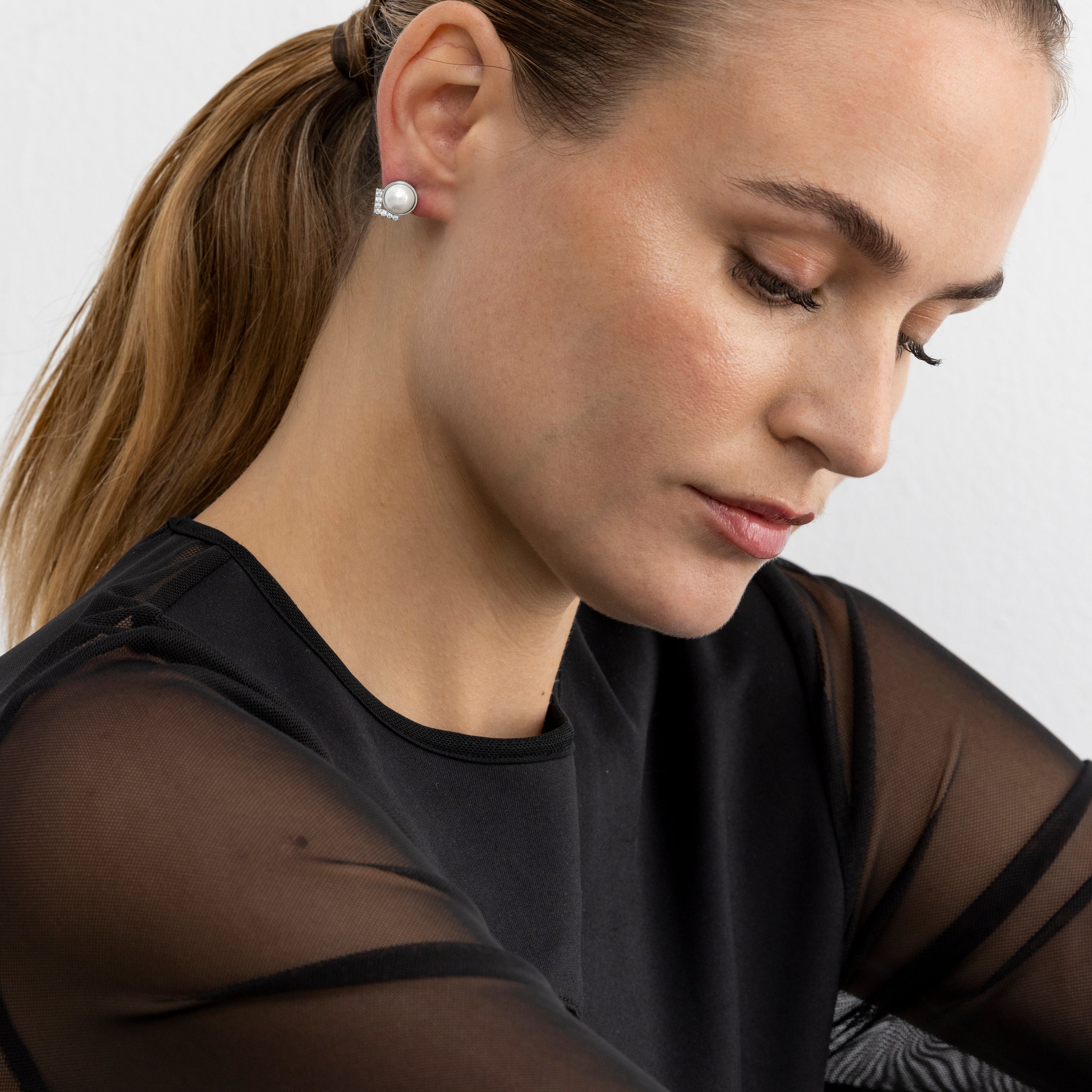 Pendientes con Perla Blanca acabado plata - Erel
