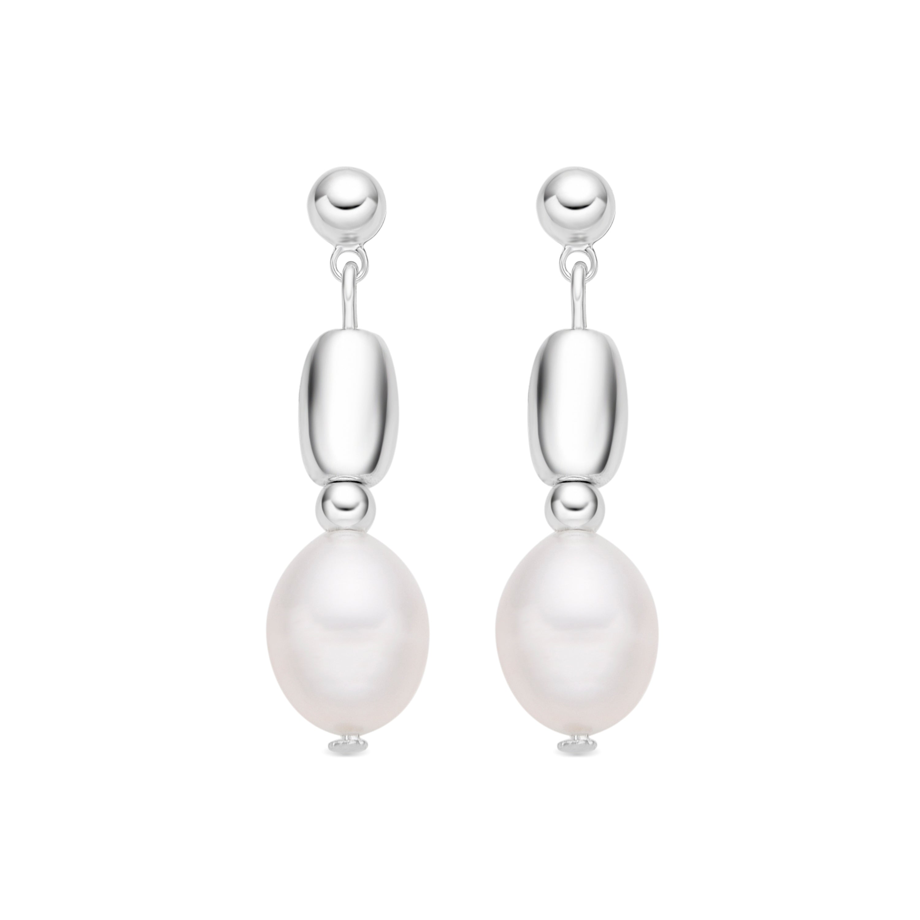 Pendientes con Perla Blanca acabado plata - Amlas